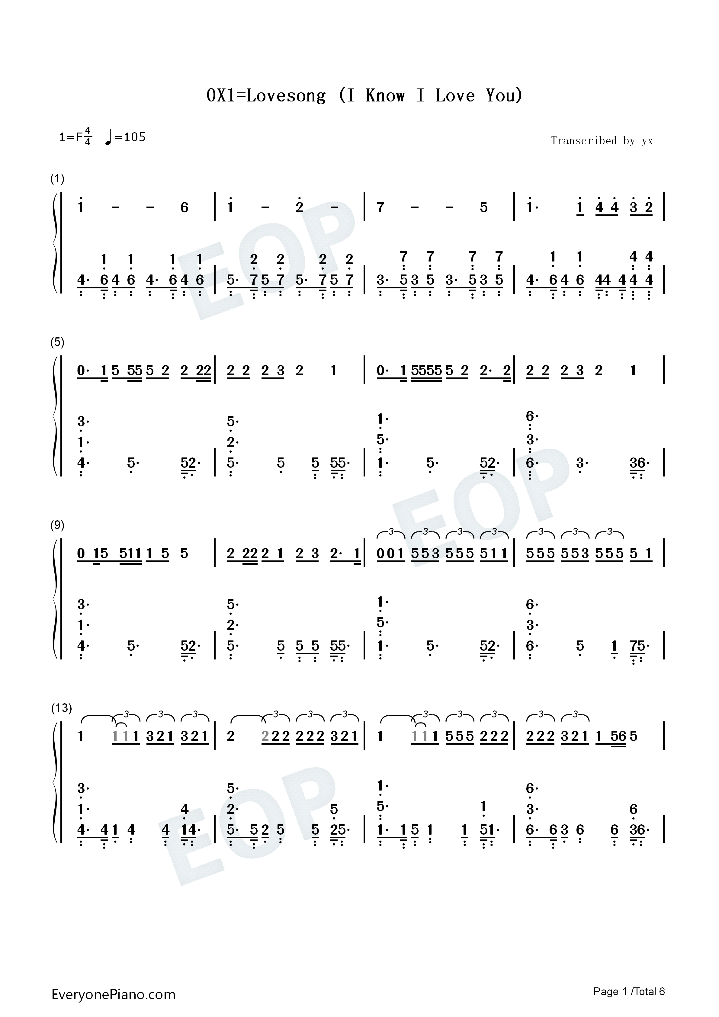 0X1_Lovesong_I_Know_I_Love_You钢琴简谱_Tomorrow_X_Together_TXT演唱