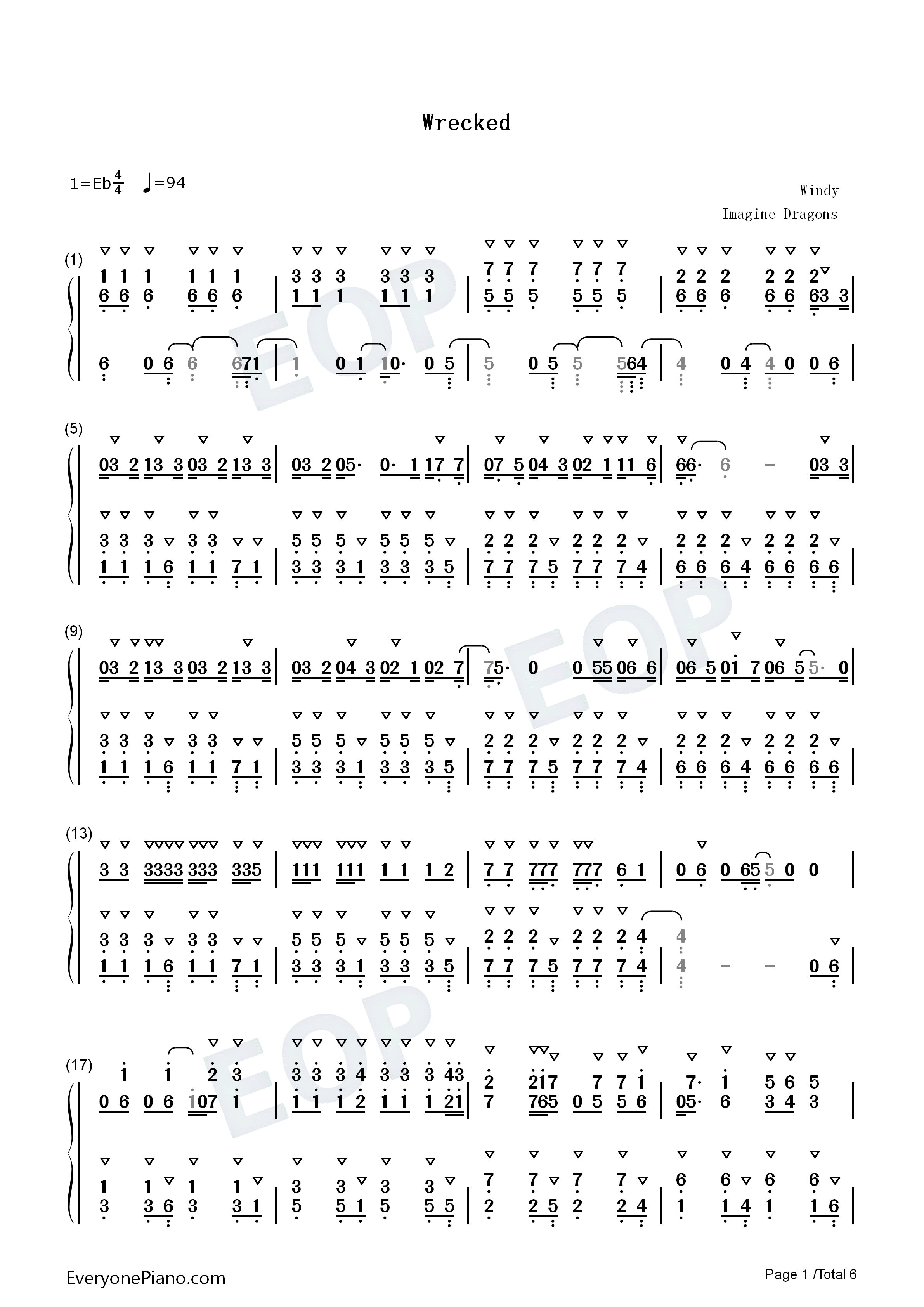 Wrecked钢琴简谱_Imagine_Dragons演唱