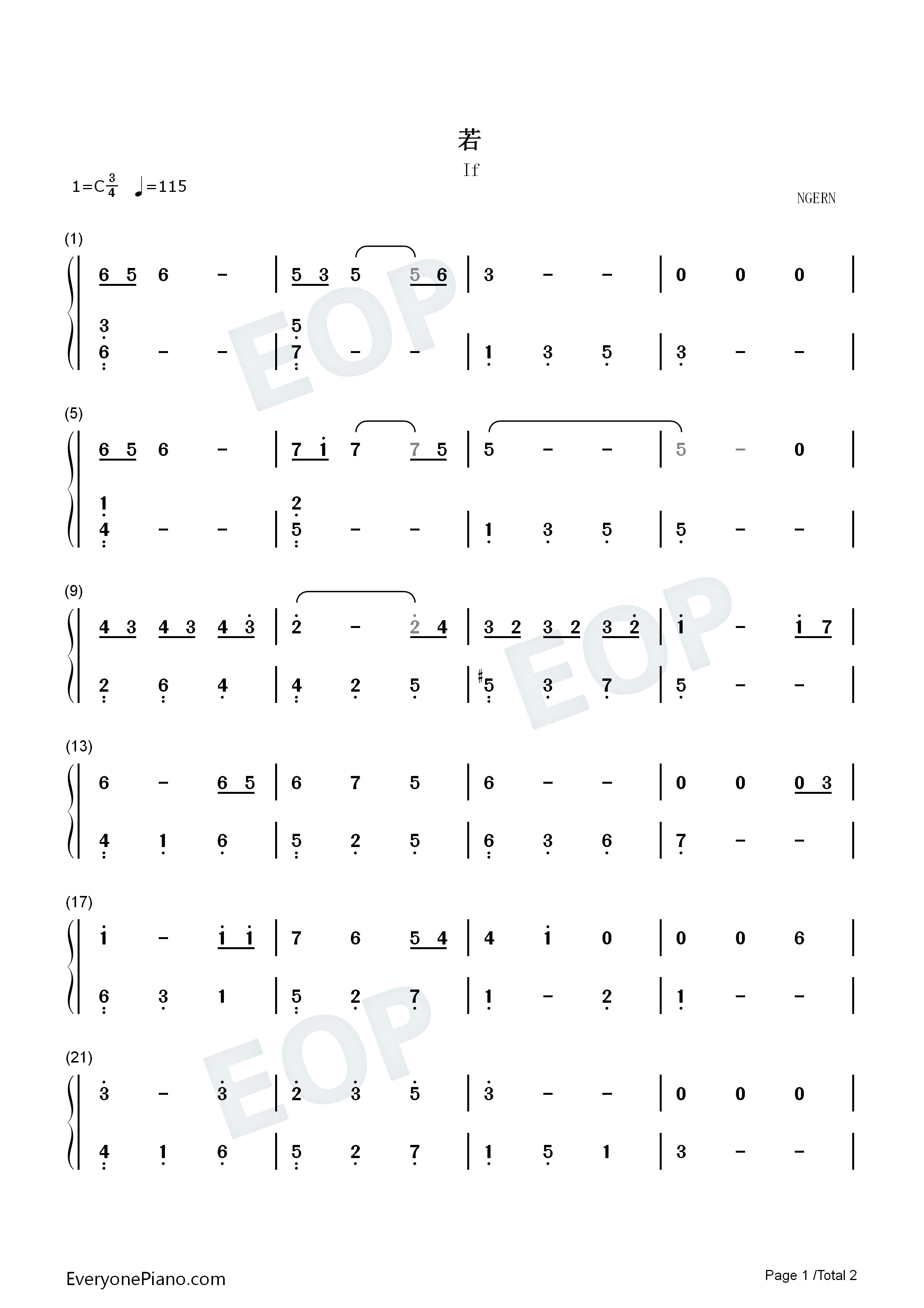 若钢琴简谱_金玟岐演唱