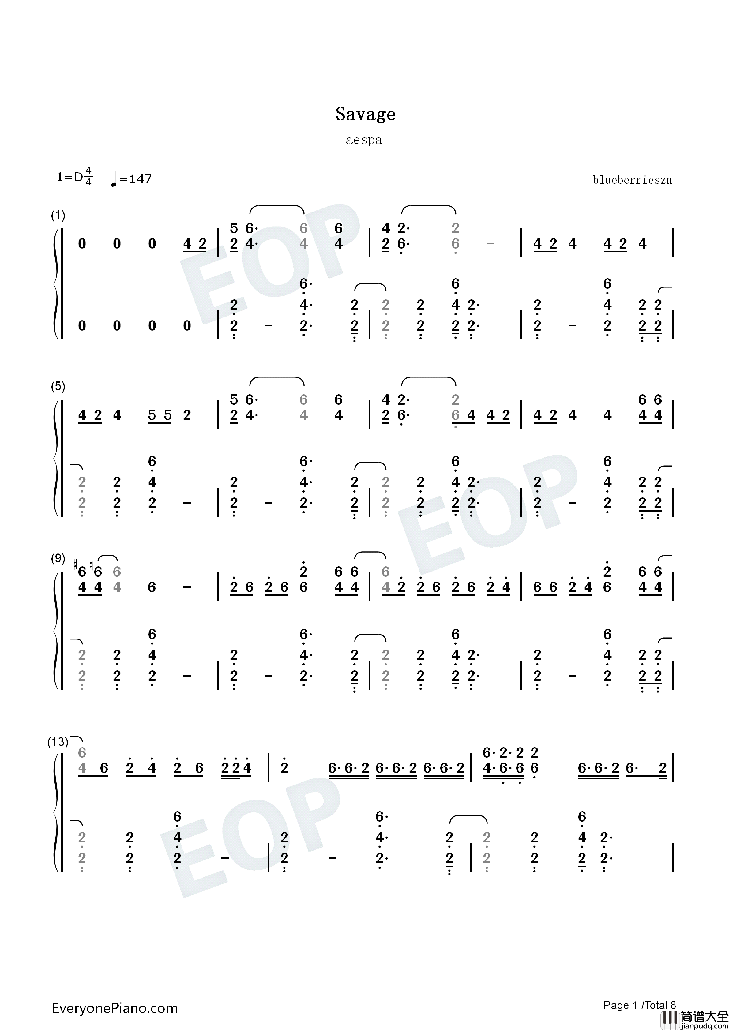 Savage钢琴简谱_Aespa演唱