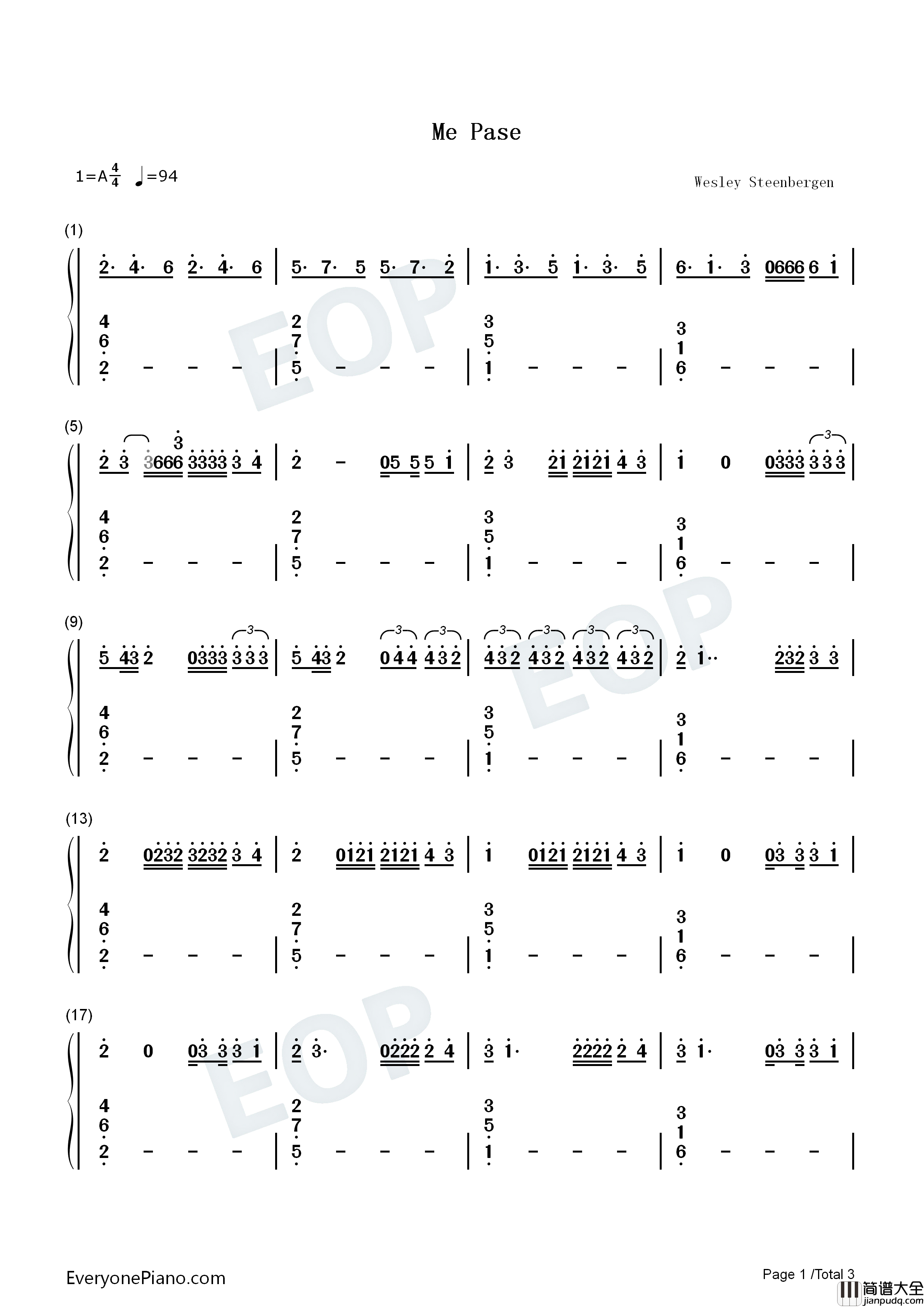 Me_Pase钢琴简谱_Enrique_Iglesias_Farruko演唱