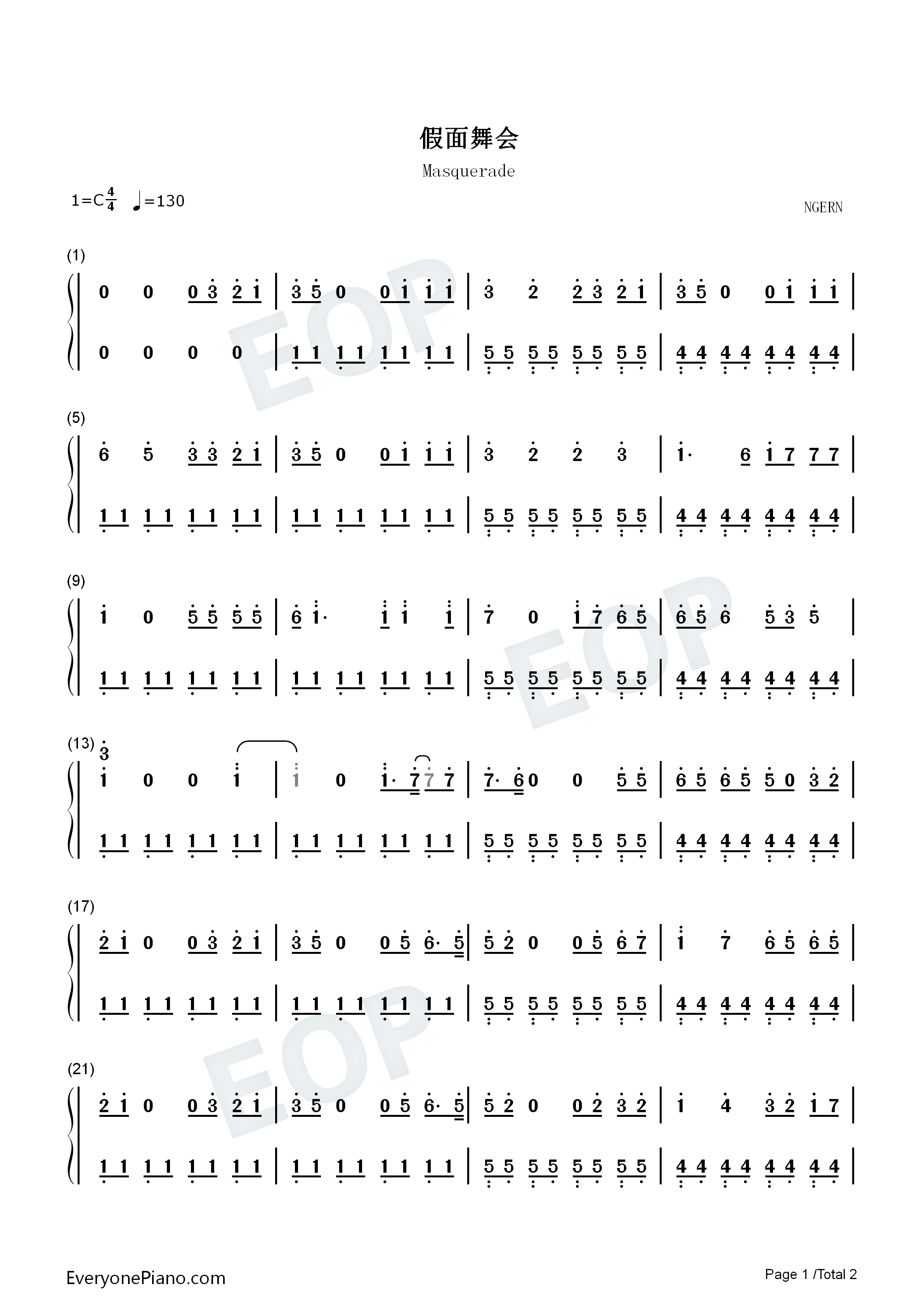 假面舞会钢琴简谱_很美味演唱