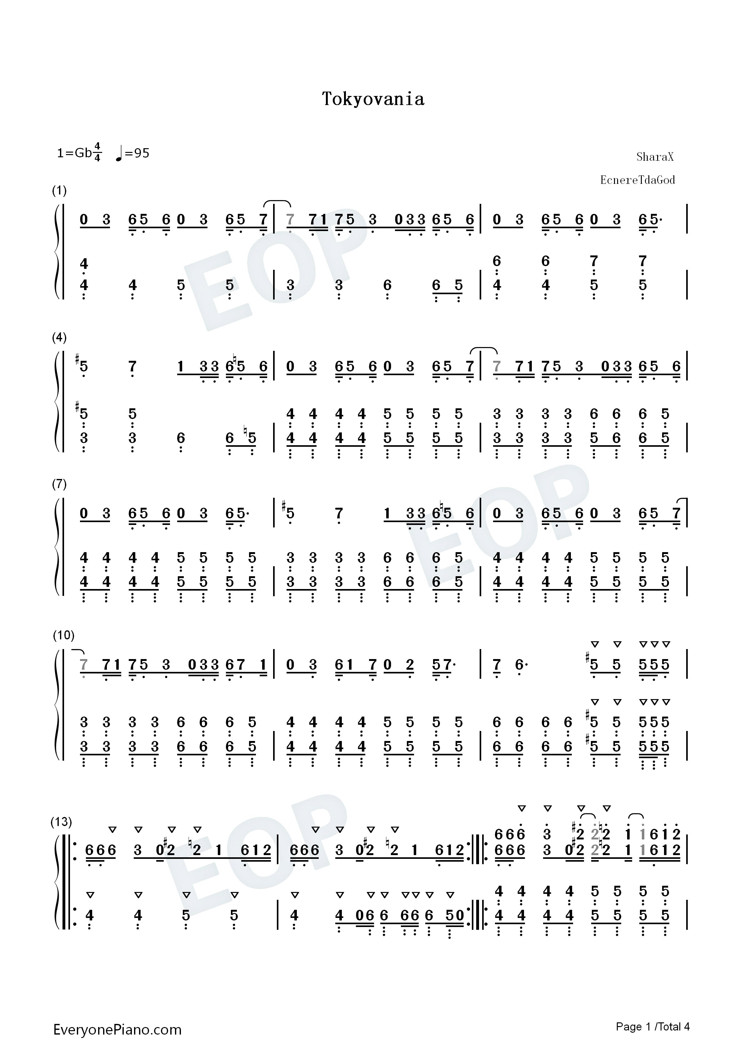 Tokyovania钢琴简谱_SharaX_Sans_Papyrus演唱
