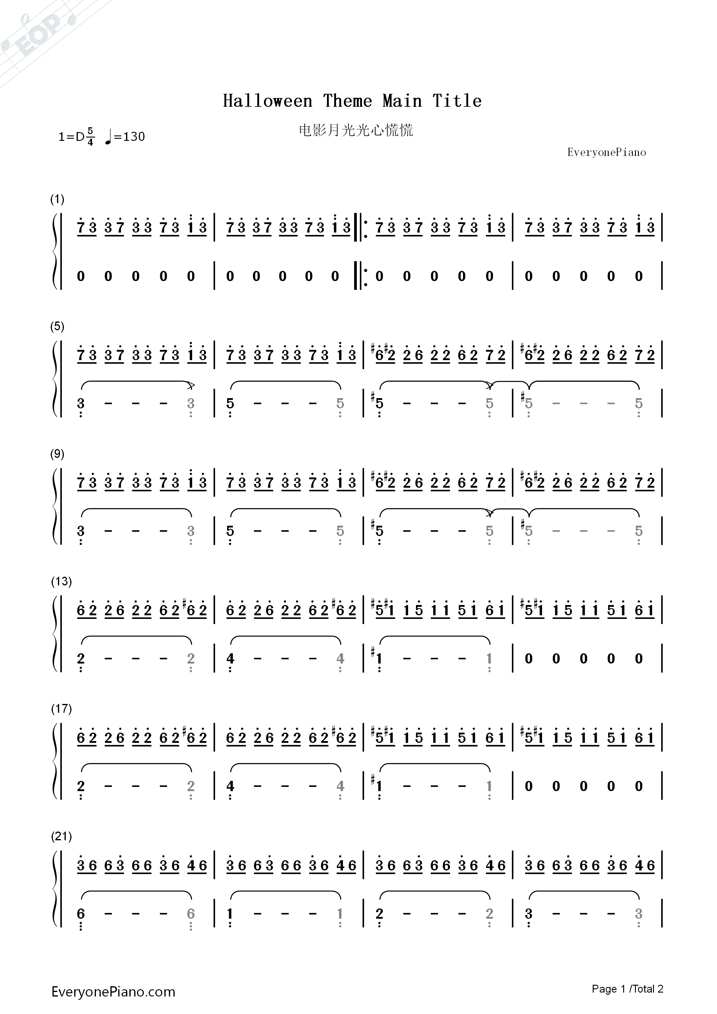 Halloween_Theme_Main_Title钢琴简谱_John_Carpenter演唱