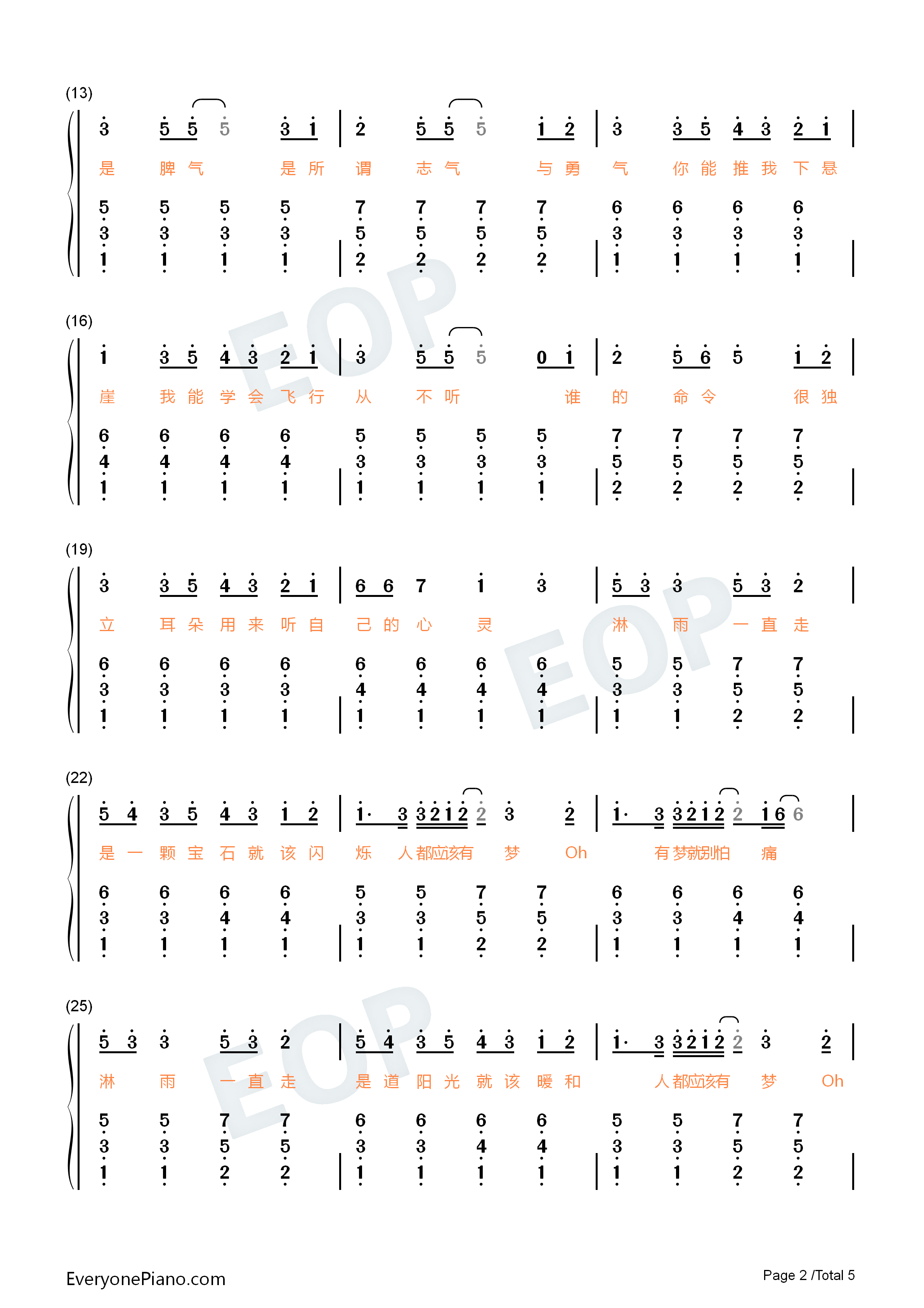 淋雨一直走钢琴简谱_张韶涵演唱