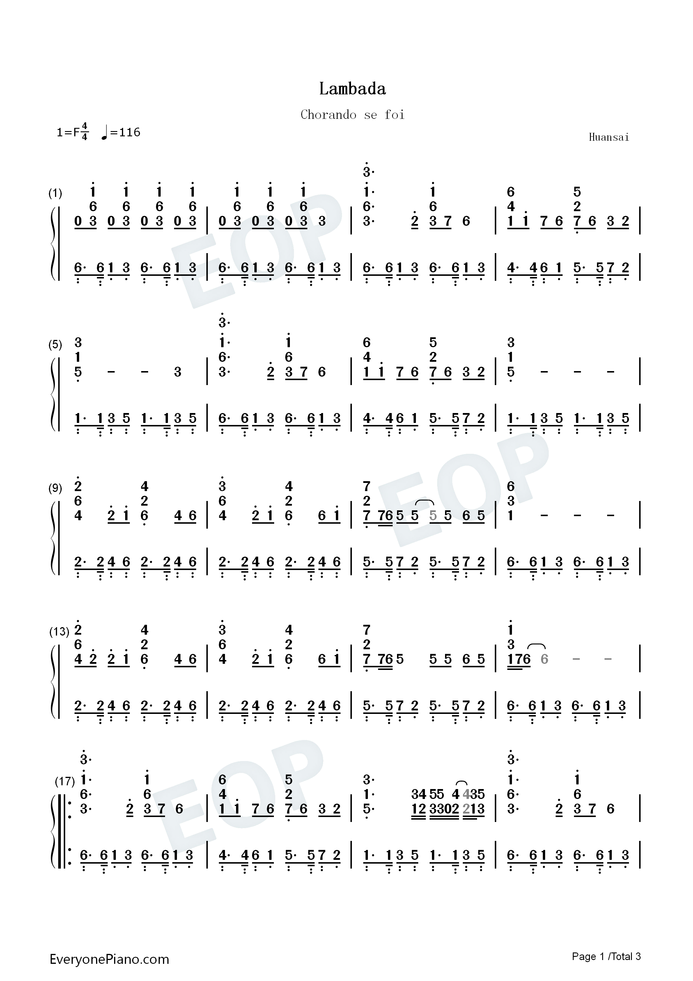 Lambada钢琴简谱_Kaoma演唱