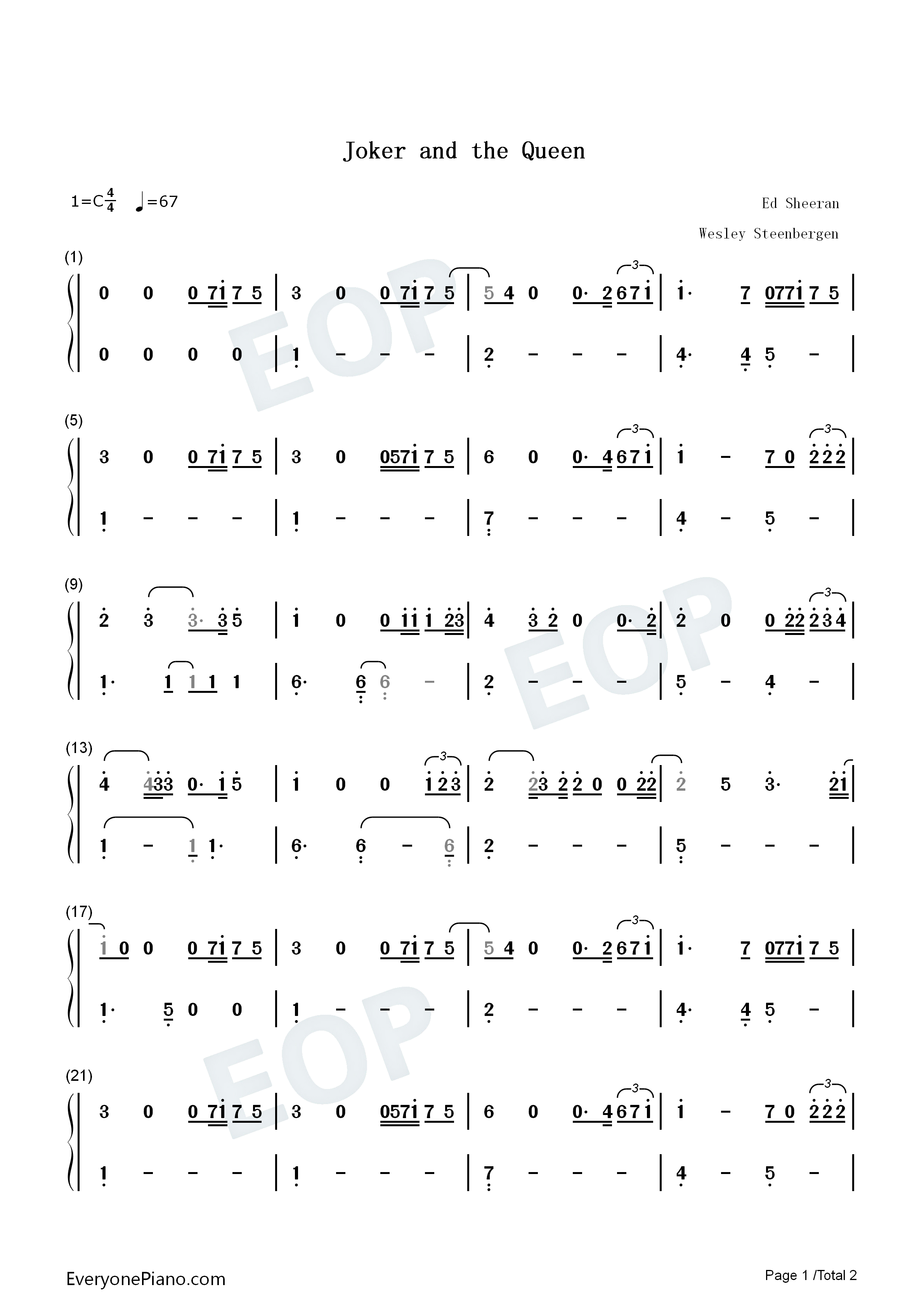 The_Joker_and_the_Queen钢琴简谱_Ed_Sheeran演唱
