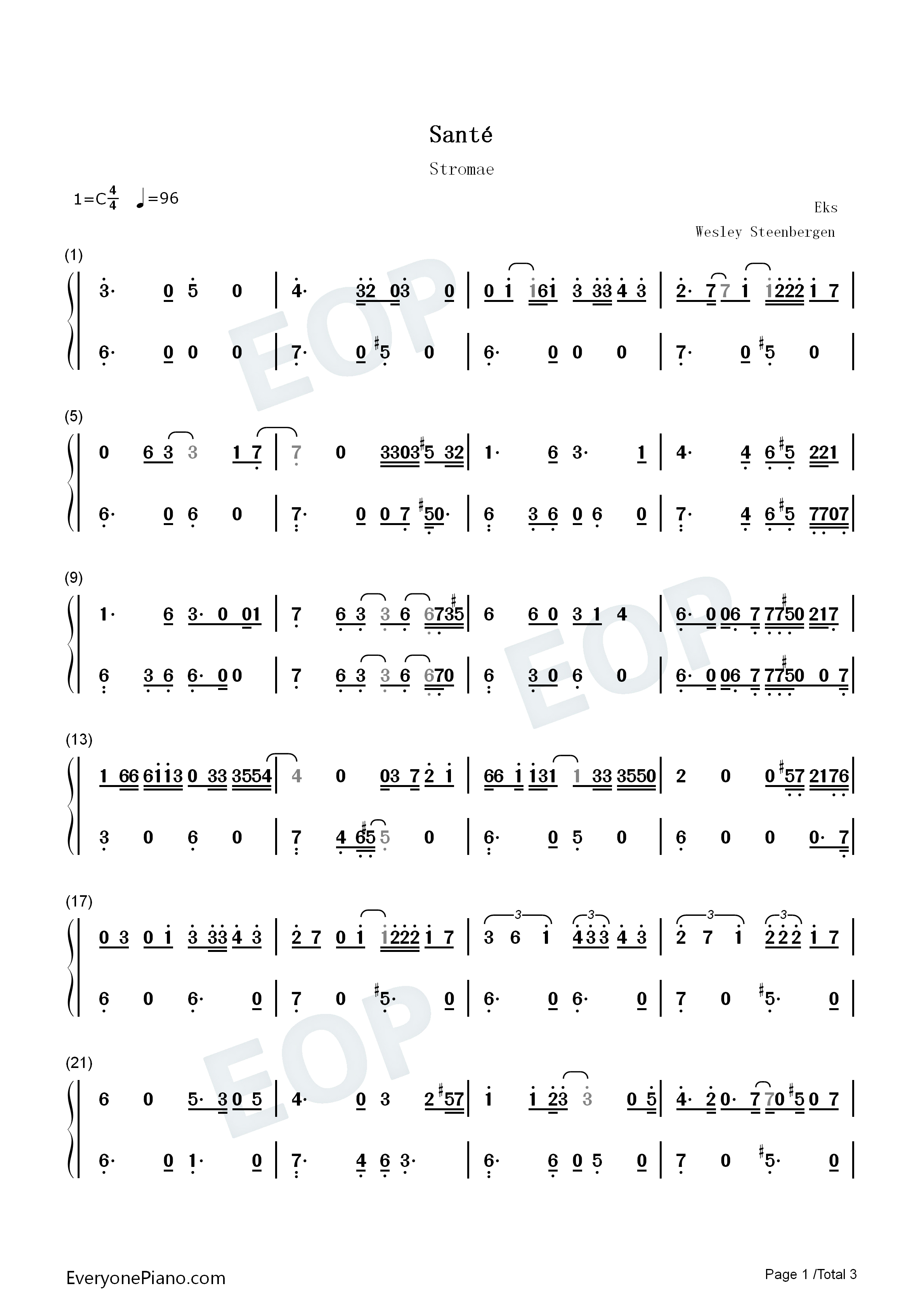 Santé钢琴简谱_Stromae演唱