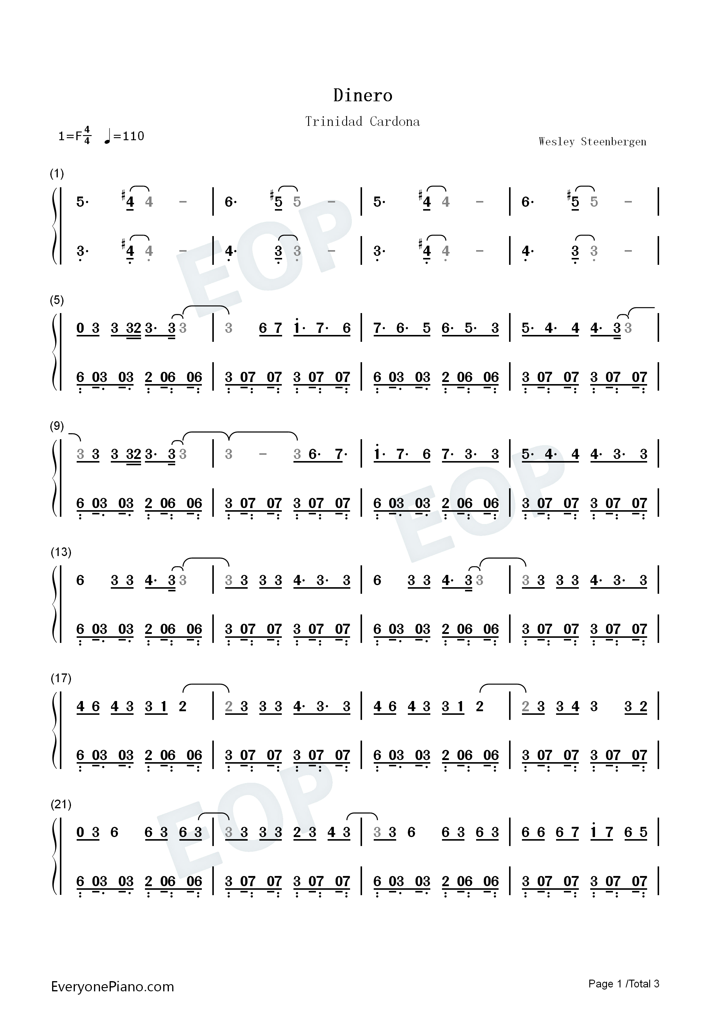 Dinero钢琴简谱_Trinidad_Cardona演唱