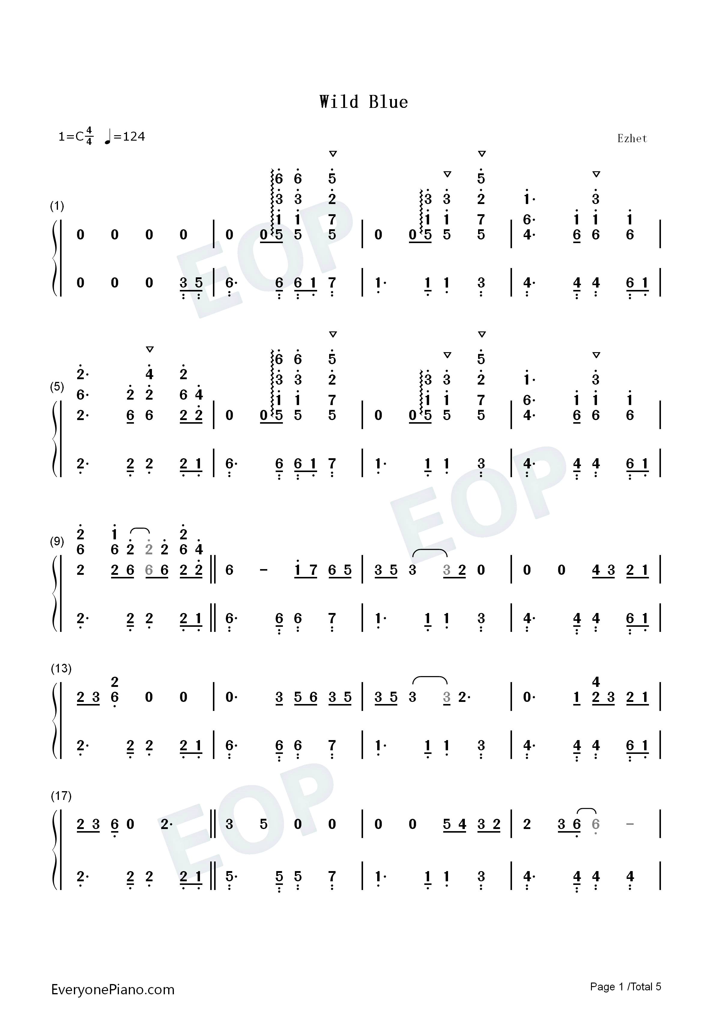 Wild_Blue钢琴简谱_John_Mayer演唱