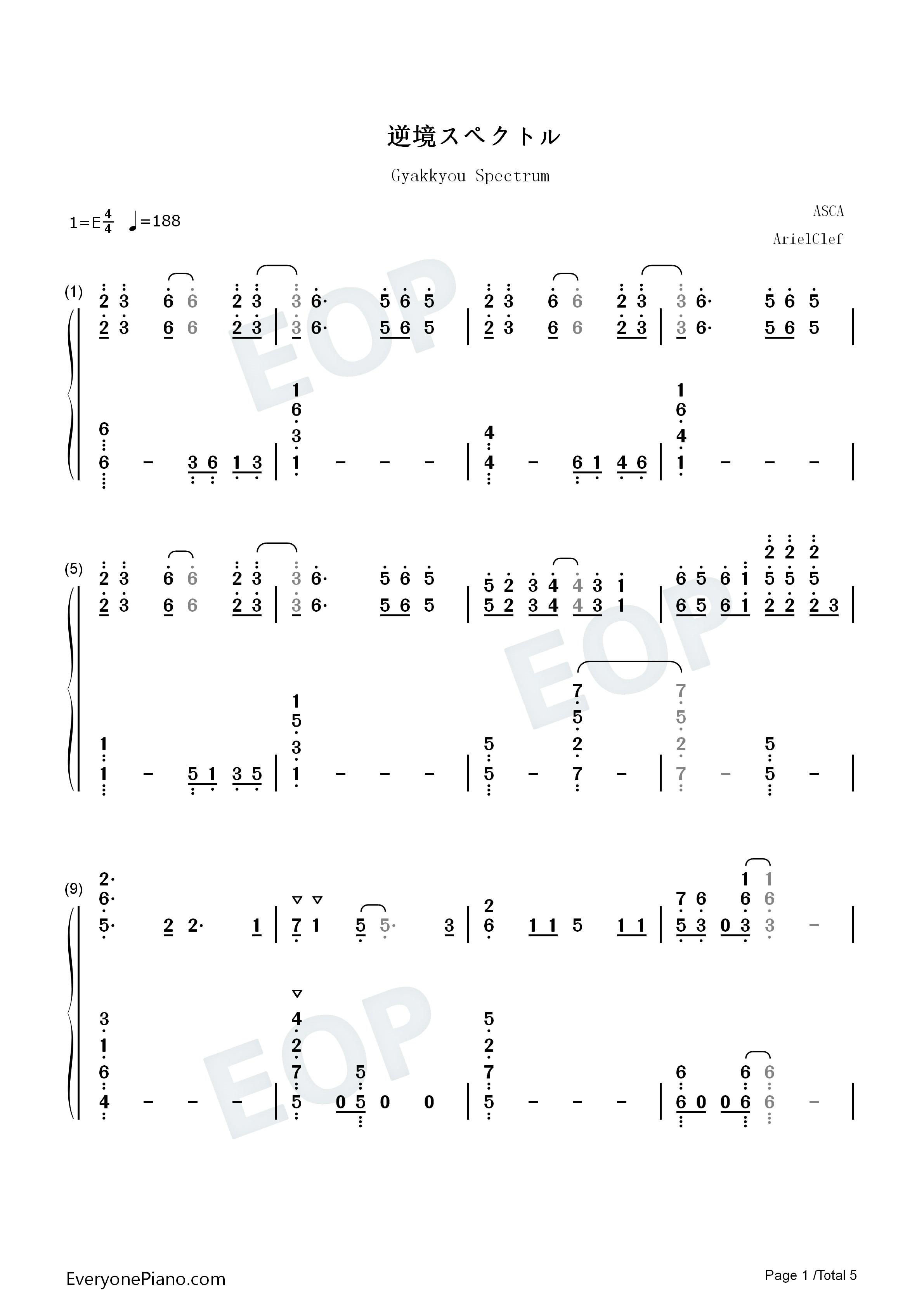 逆境スペクトル钢琴简谱_ASCA演唱