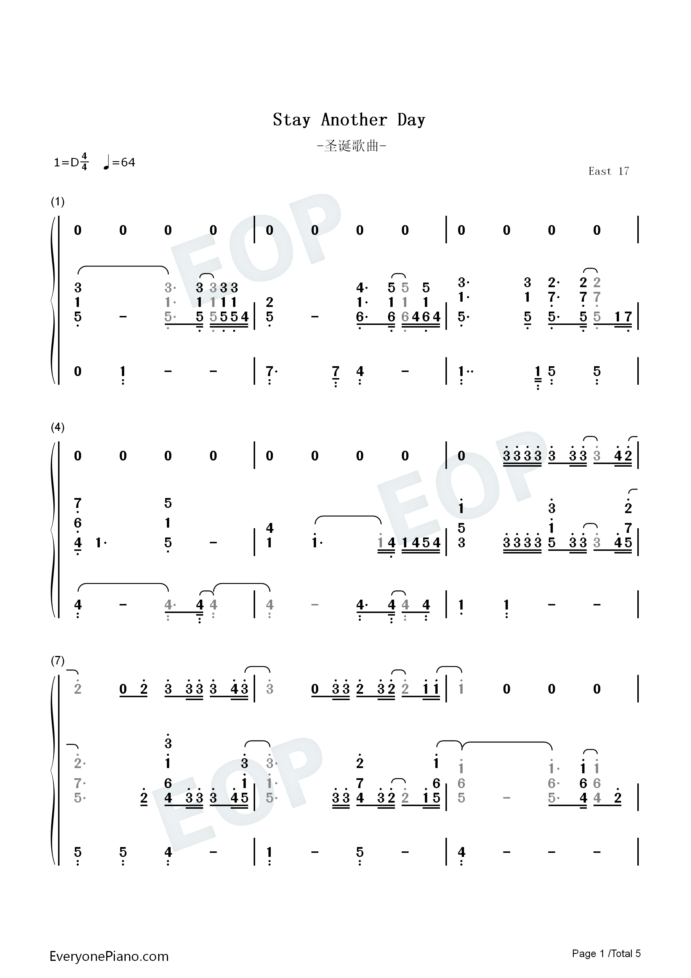 Stay_Another_Day钢琴简谱_East_17演唱