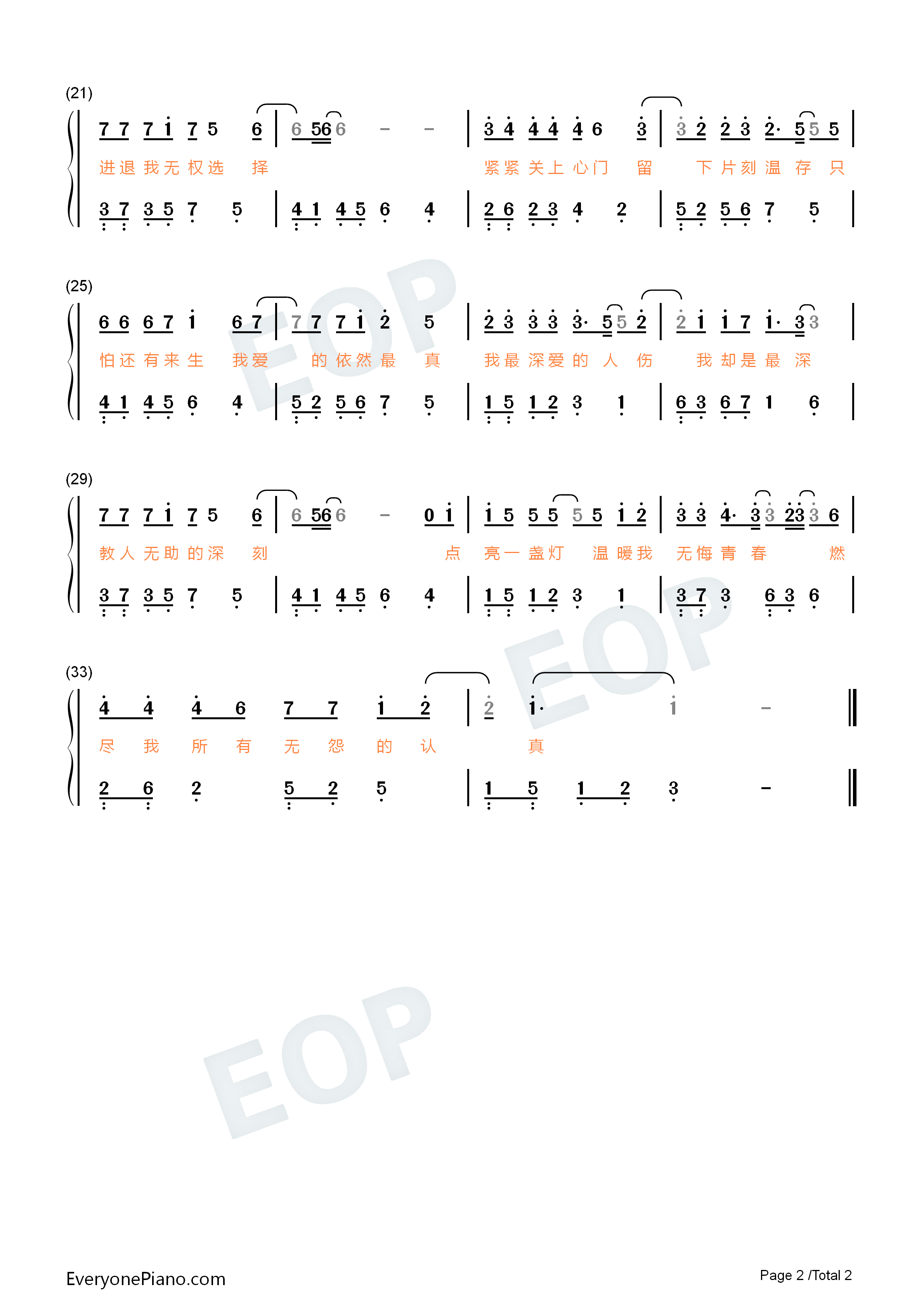 最爱的人伤我最深钢琴简谱_张雨生_张惠妹演唱