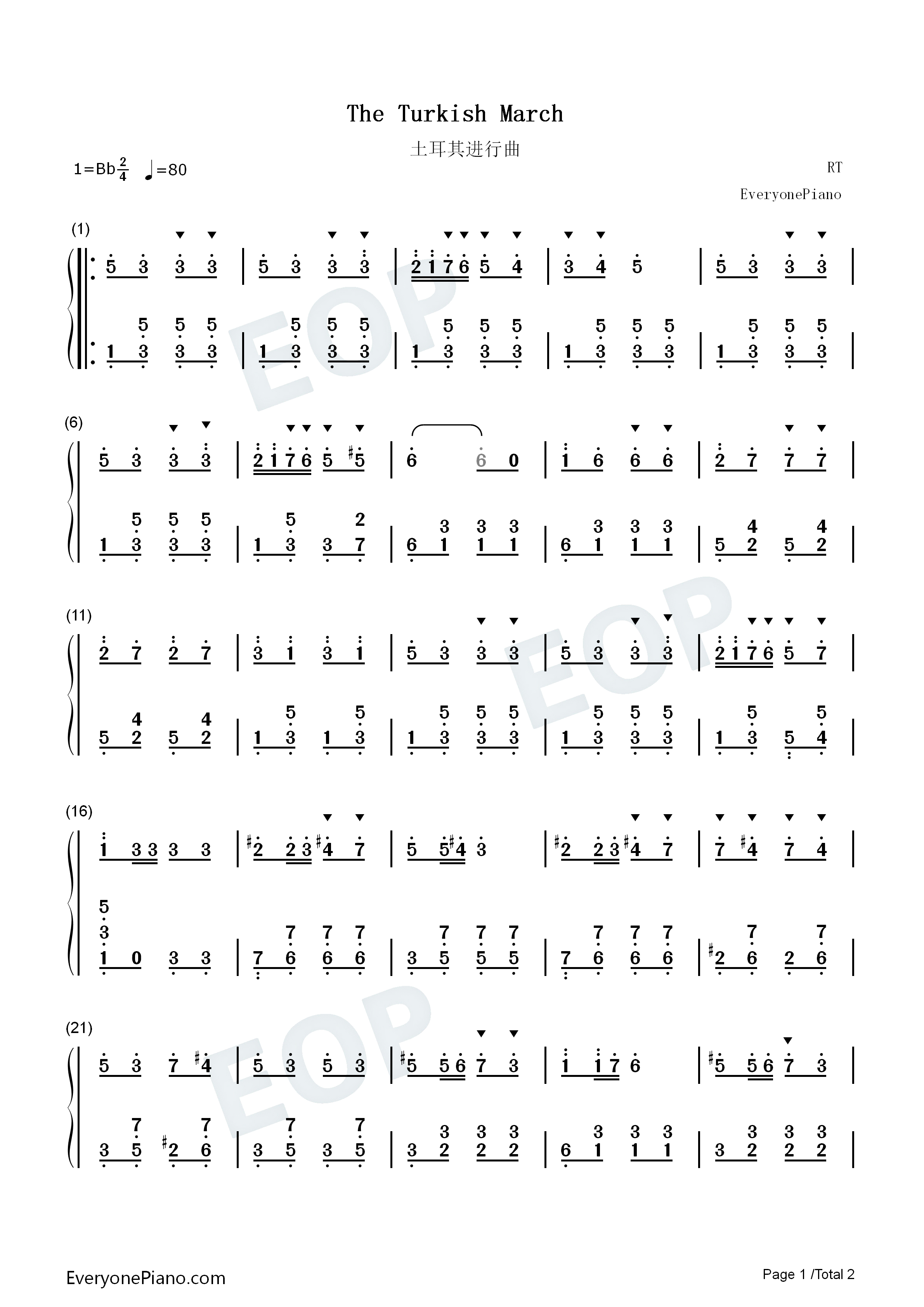 土耳其进行曲钢琴简谱_贝多芬__Ludwig_van_Beethoven演唱