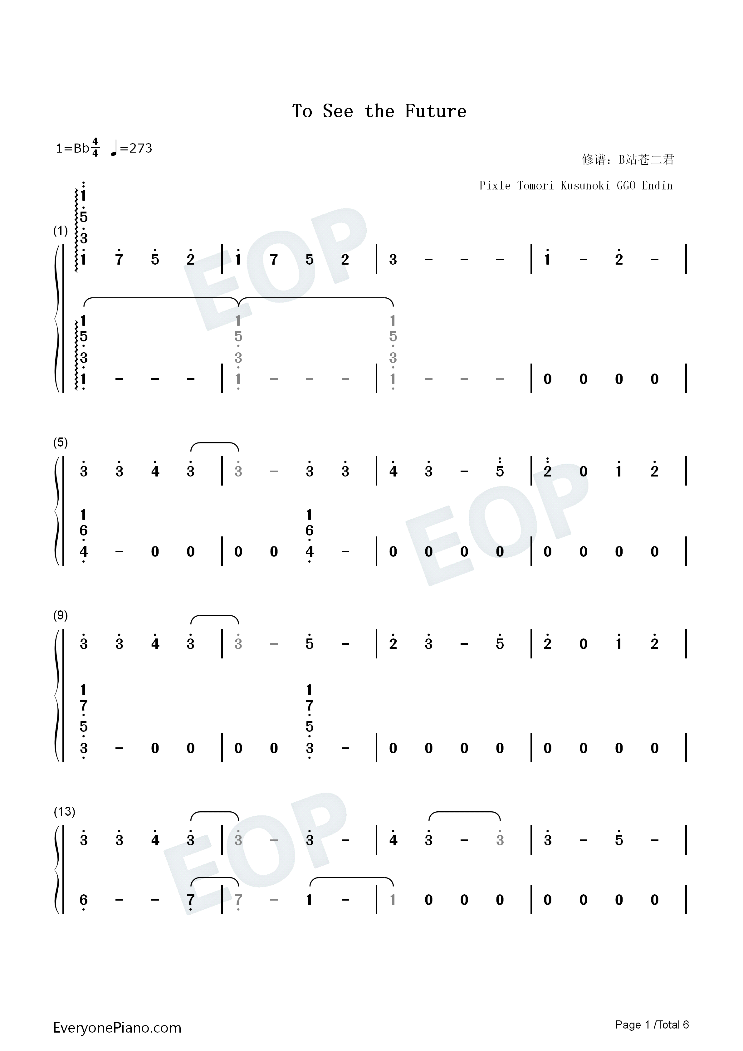 To_See_the_Future钢琴简谱_楠木灯_楠木友利演唱