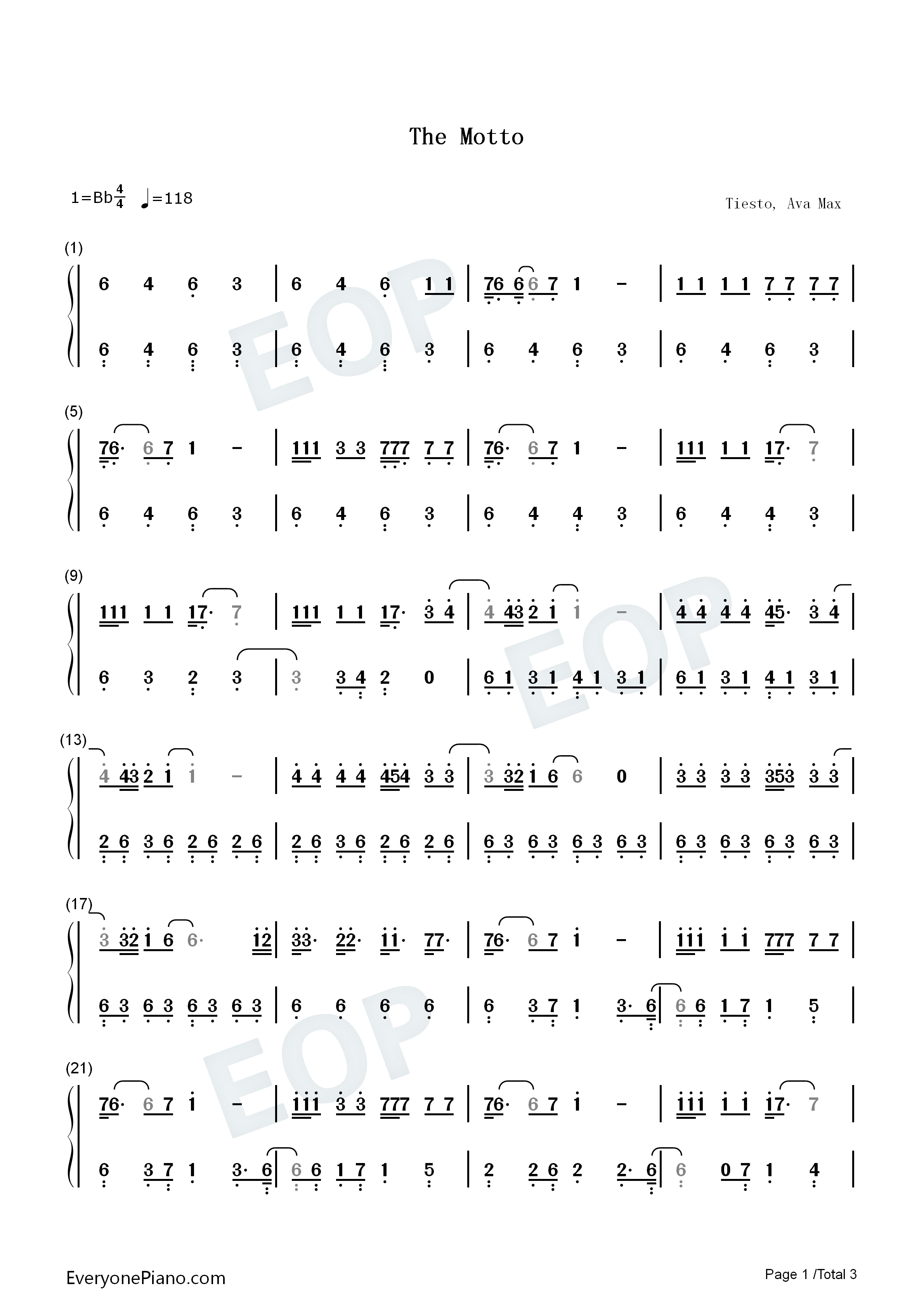 The_Motto钢琴简谱_Tiësto_Ava_Max演唱