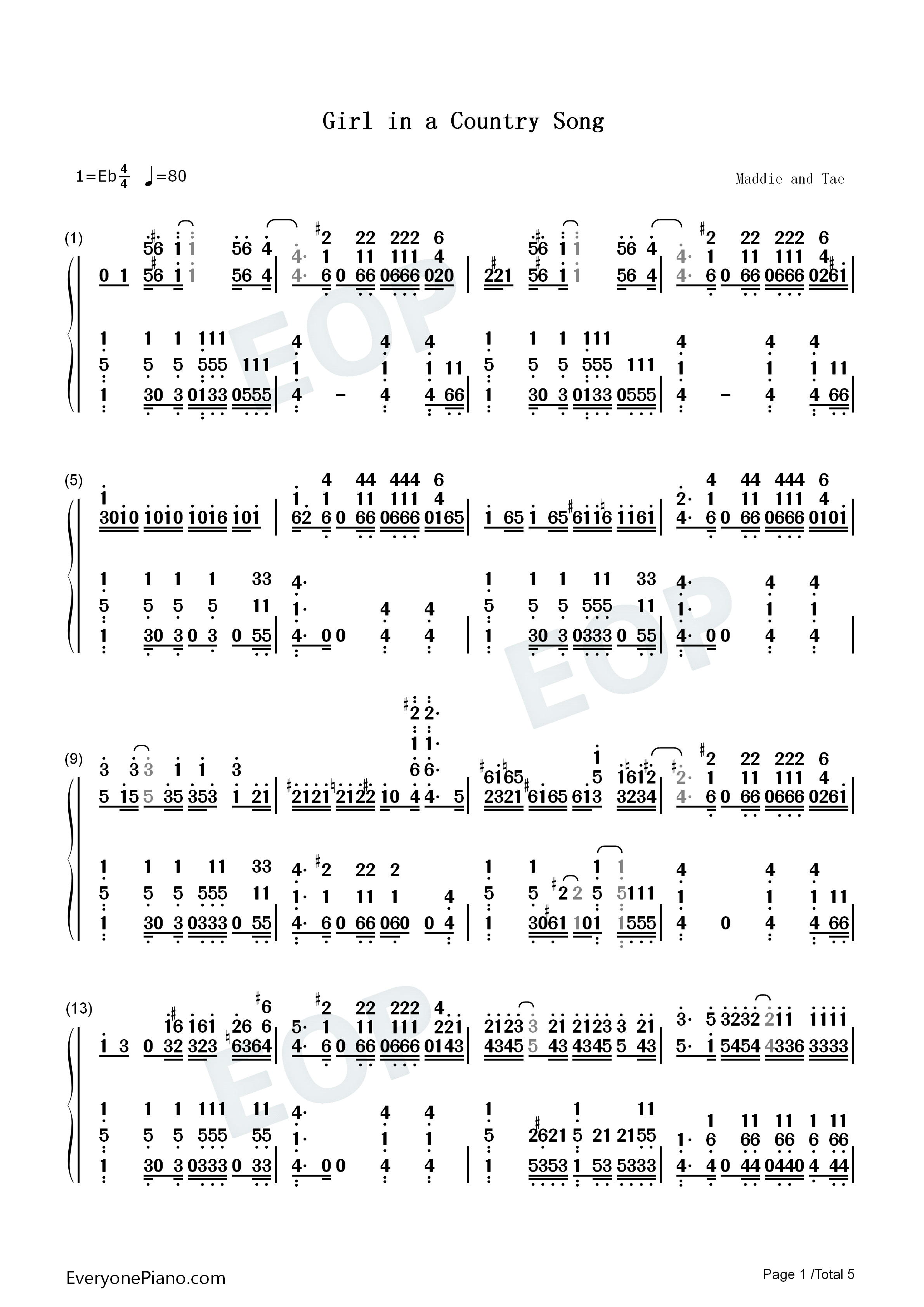 Girl_in_a_Country_Song钢琴简谱_Maddie_&_Tae演唱