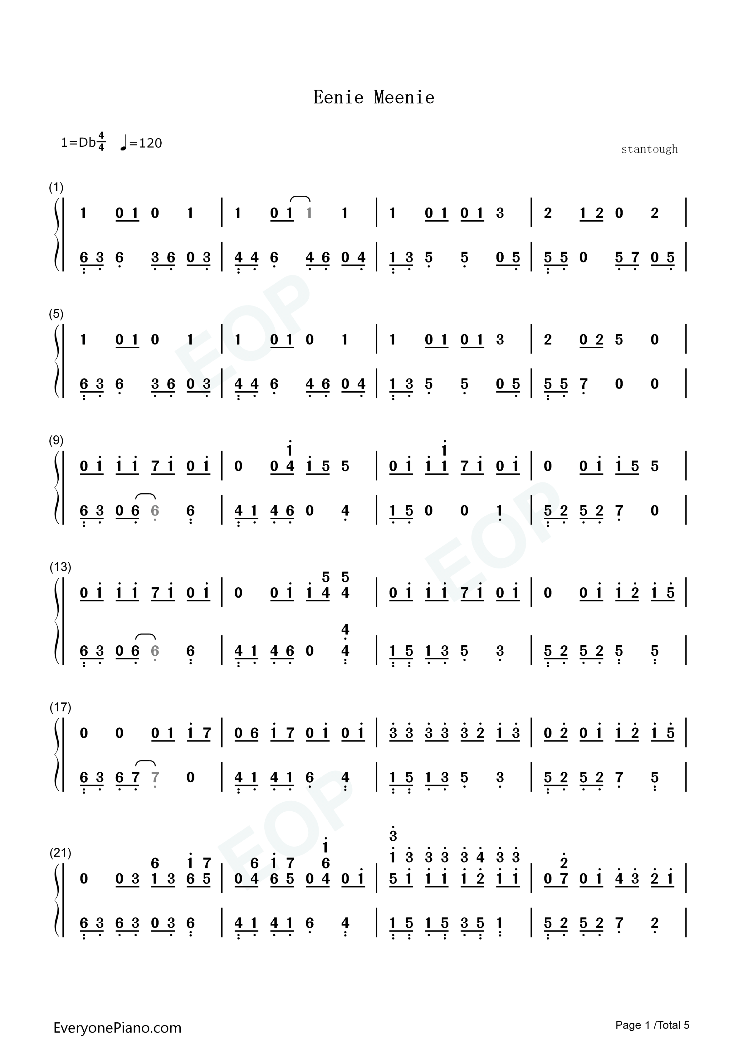 Eenie_Meenie钢琴简谱_Justin_Bieber_&_Sean_Kingston演唱