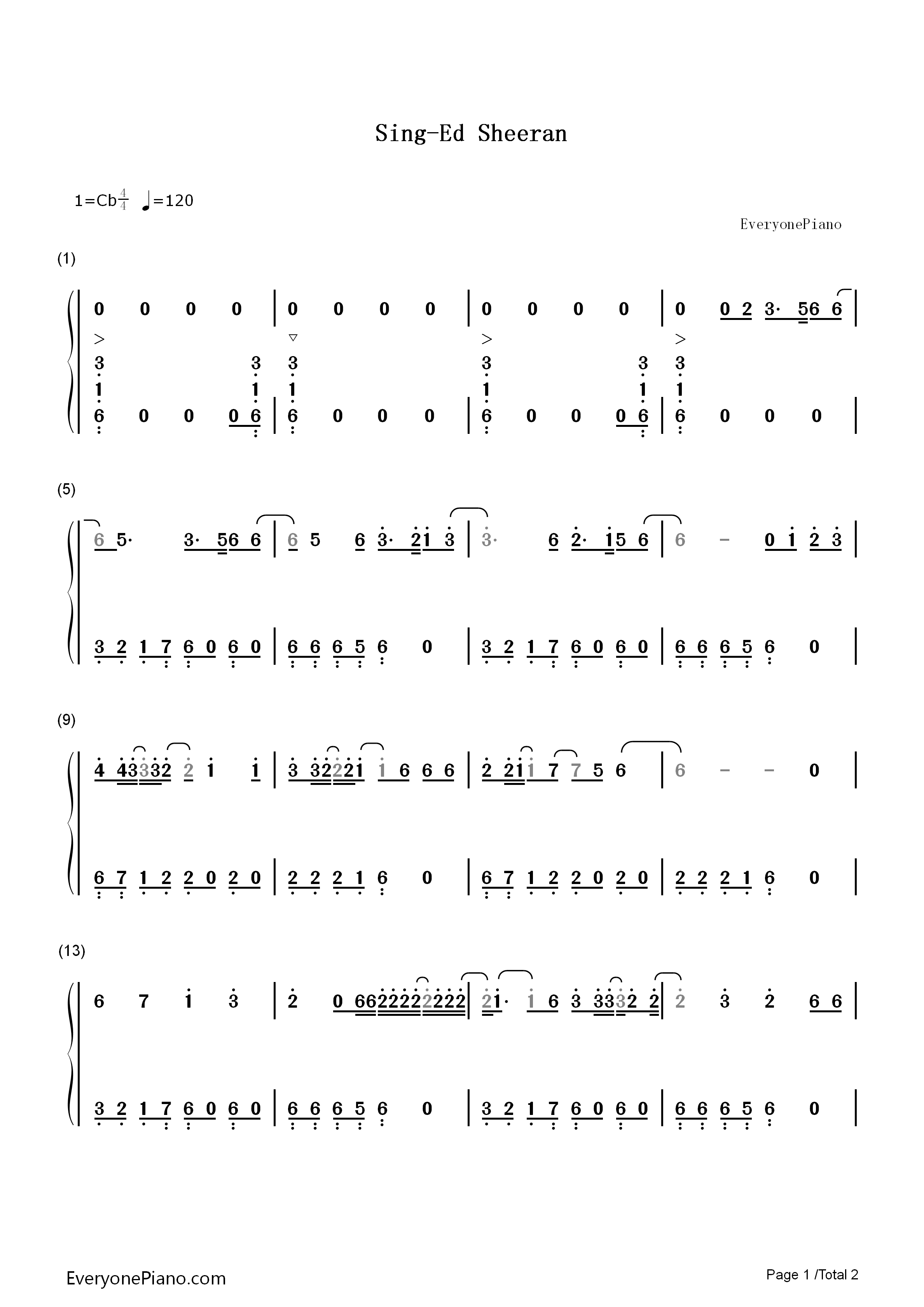 Sing钢琴简谱_Ed_Sheeran演唱