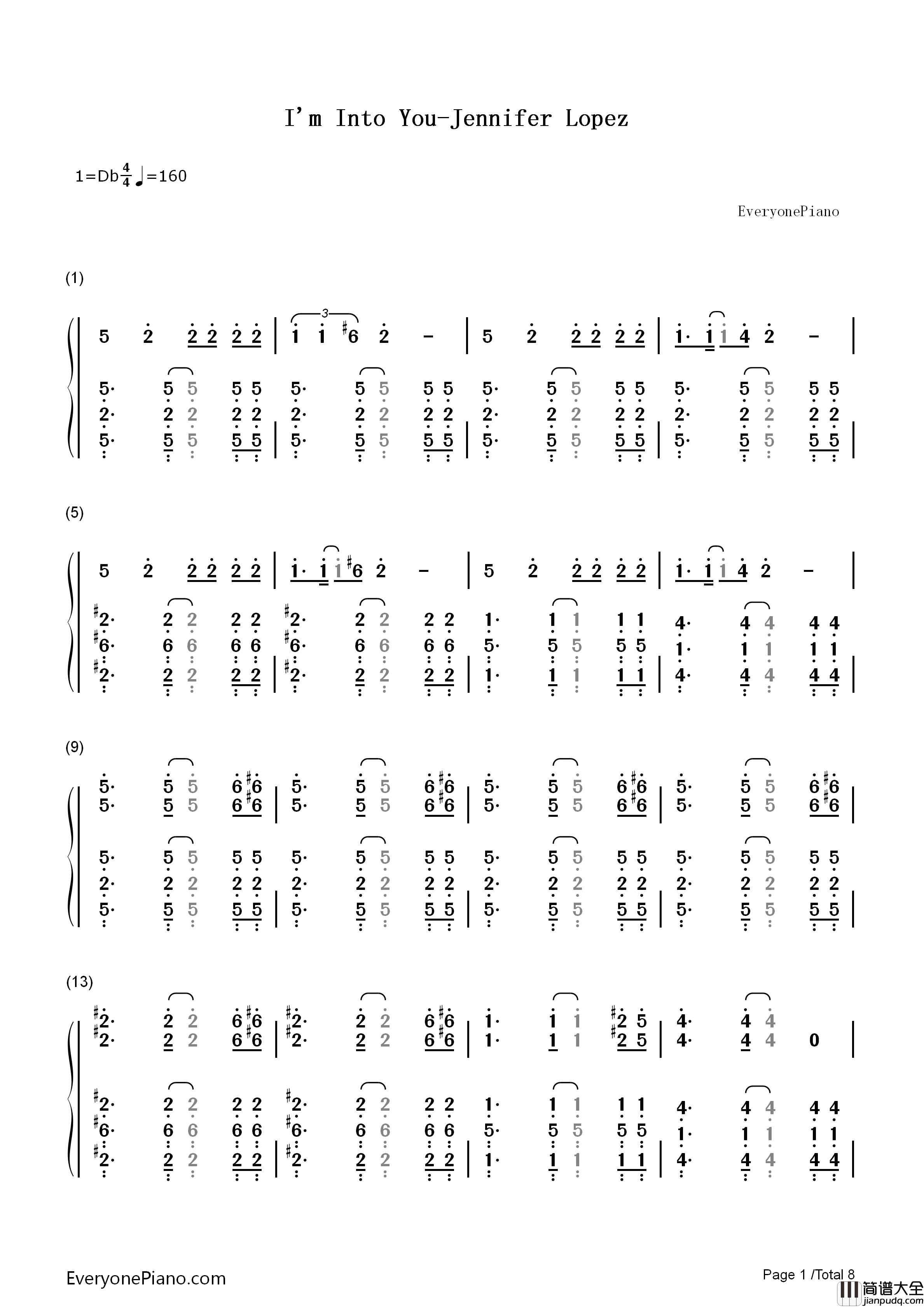 I'm_Into_You钢琴简谱_Jennifer_Lopez演唱