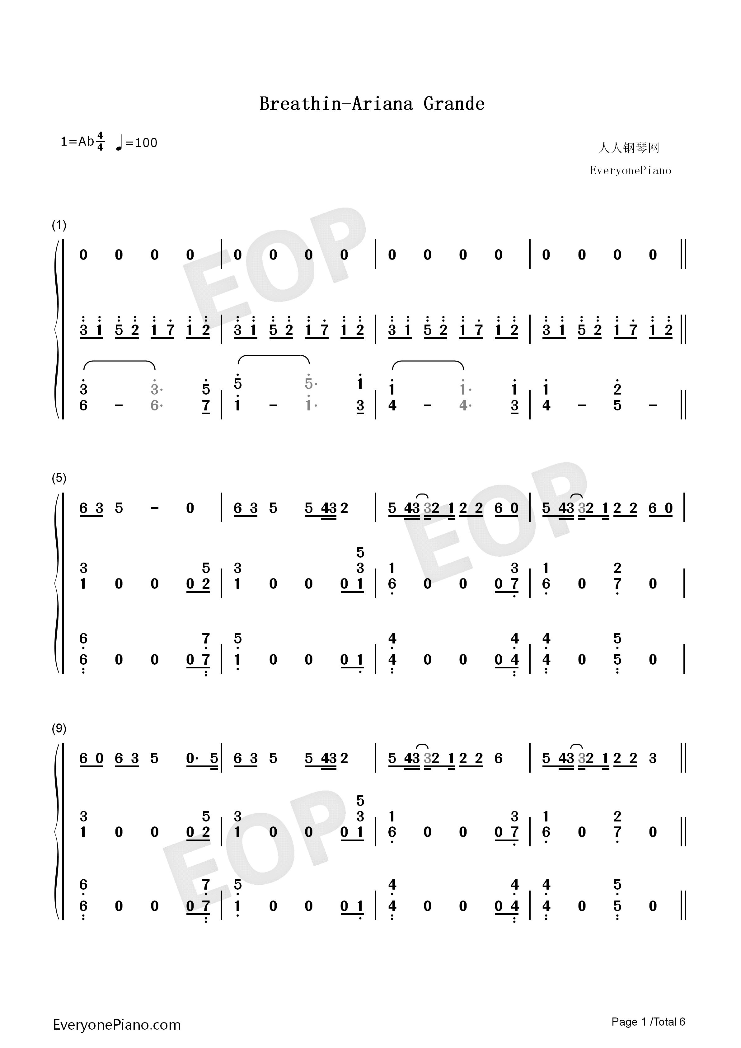 Breathin钢琴简谱_Ariana_Grande演唱