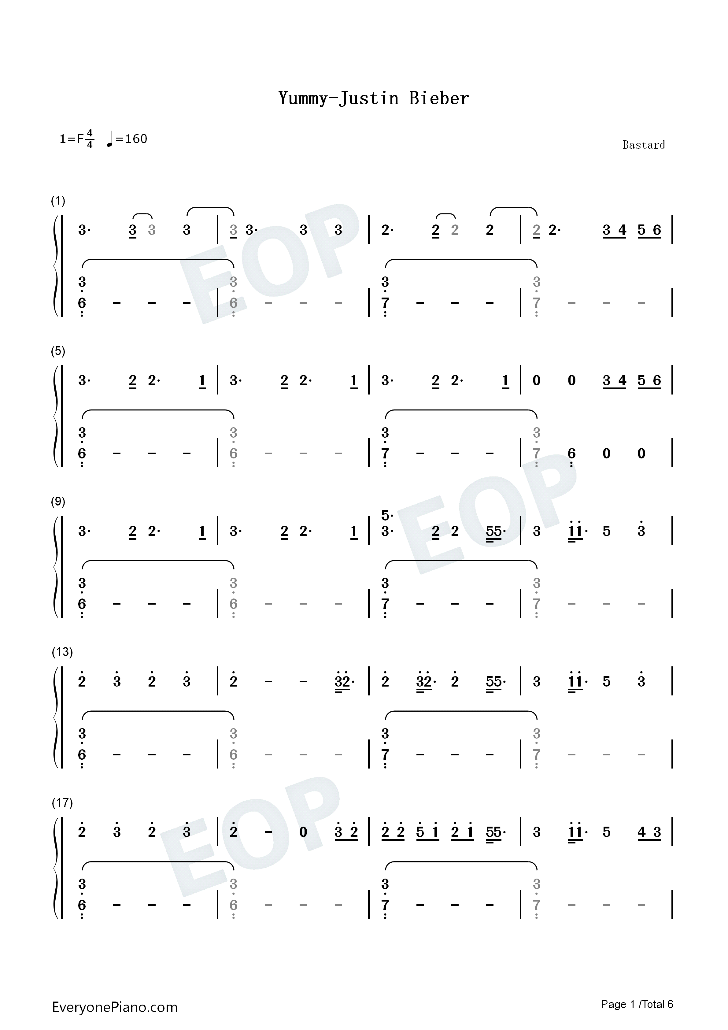 Yummy钢琴简谱_Justin_Bieber演唱