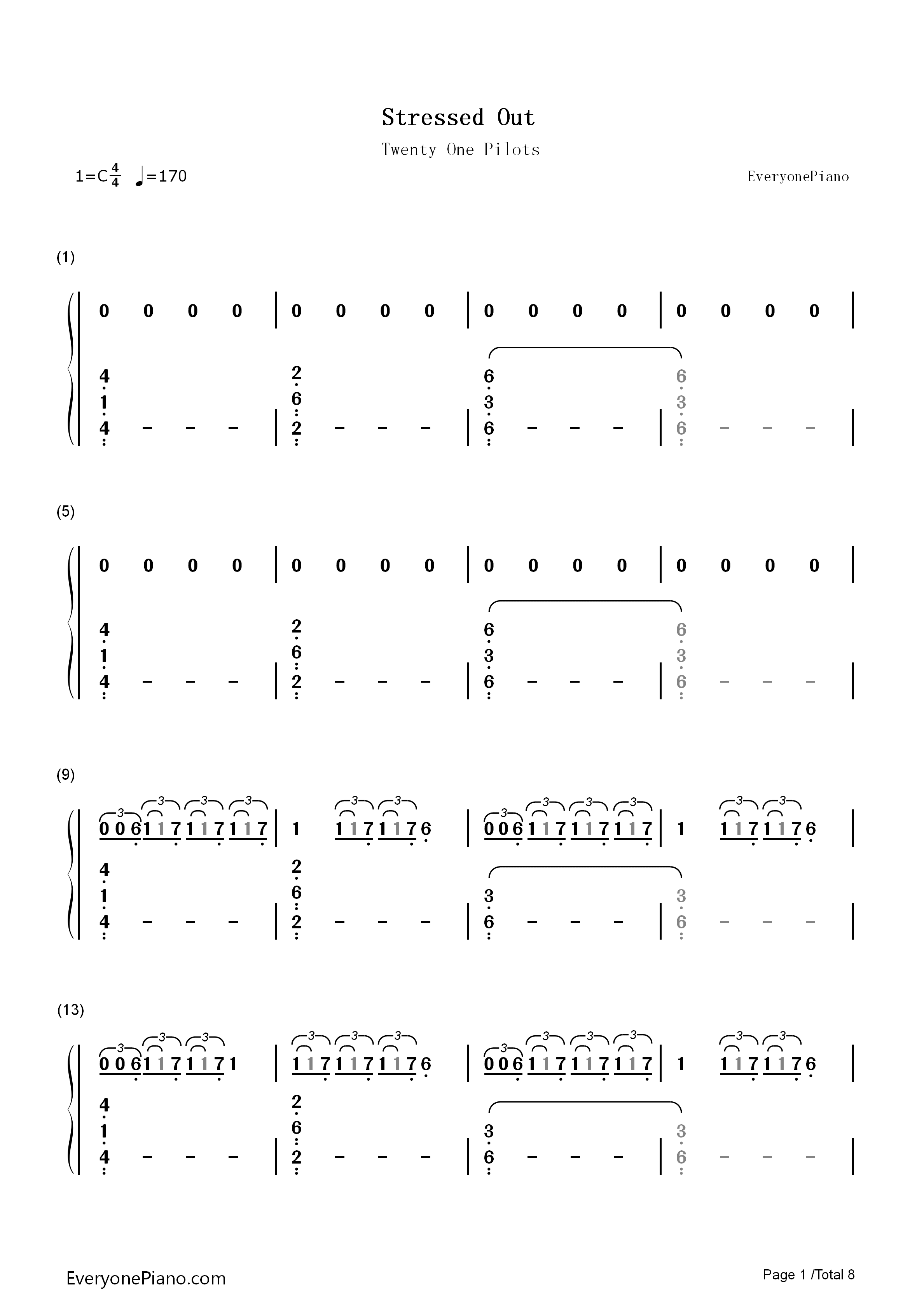 Stressed_Out钢琴简谱_Twenty_One_Pilots演唱