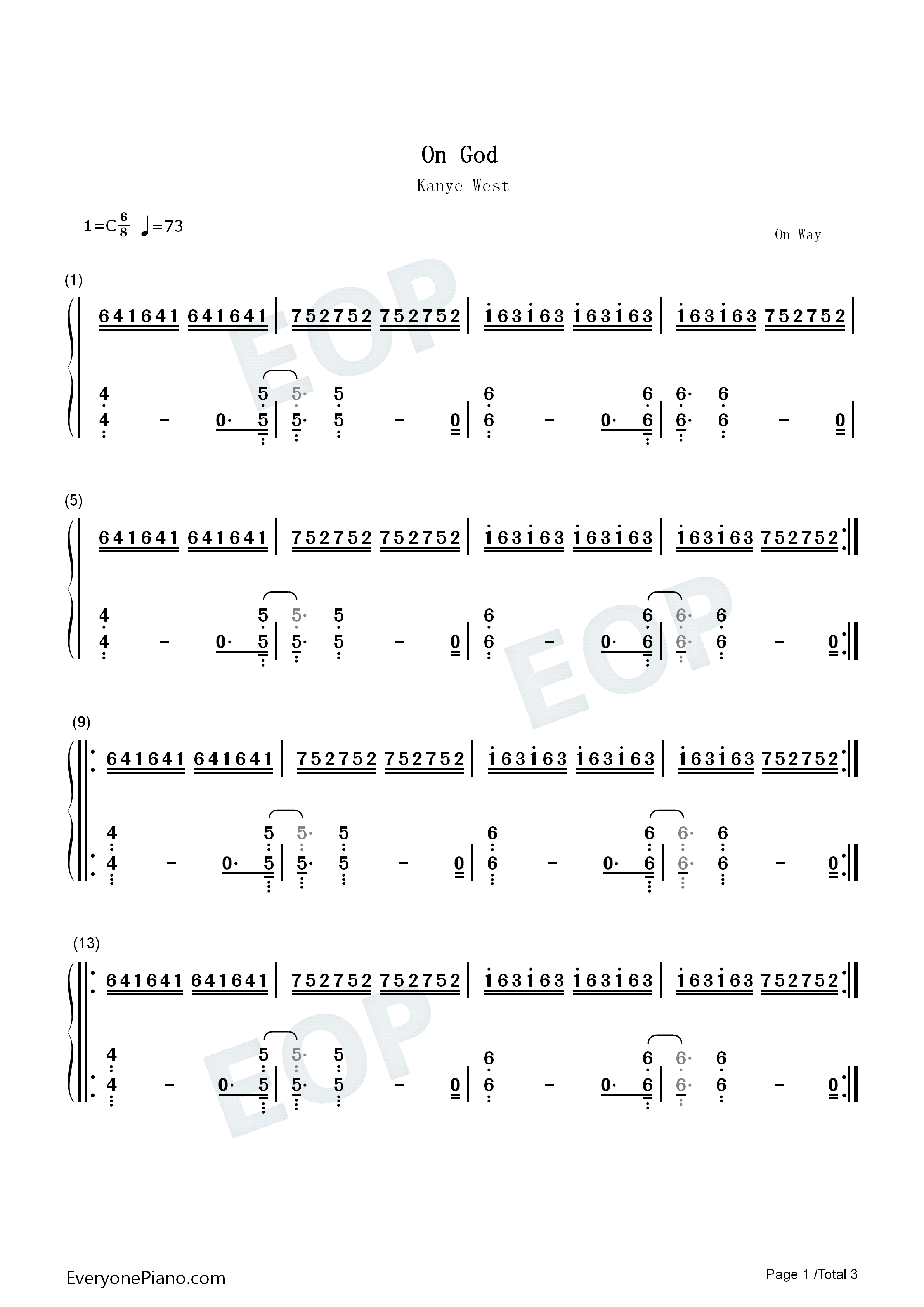 On_God钢琴简谱_Kanye_West演唱