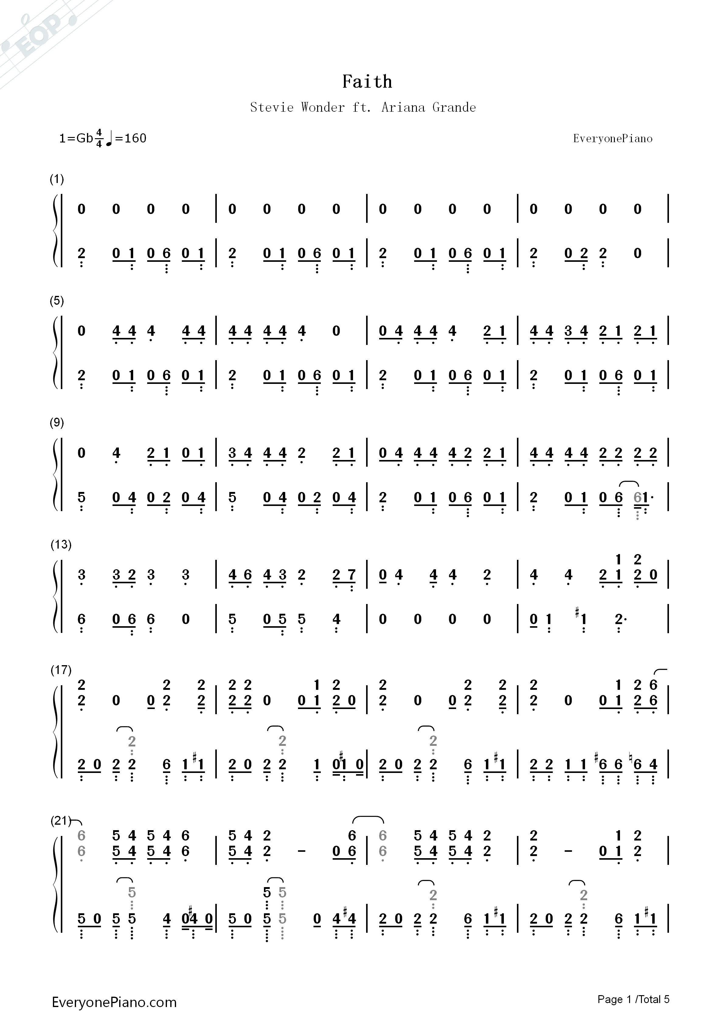 Faith钢琴简谱_Stevie_Wonder_ft._Ariana_Grande演唱