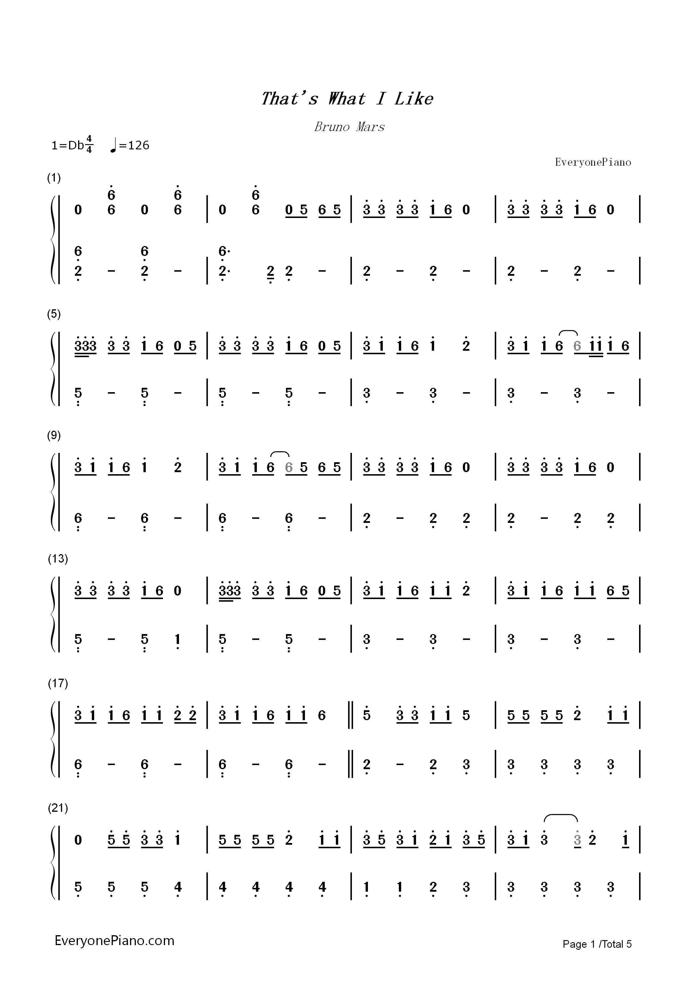 That's_What_I_Like钢琴简谱_Bruno_Mars演唱