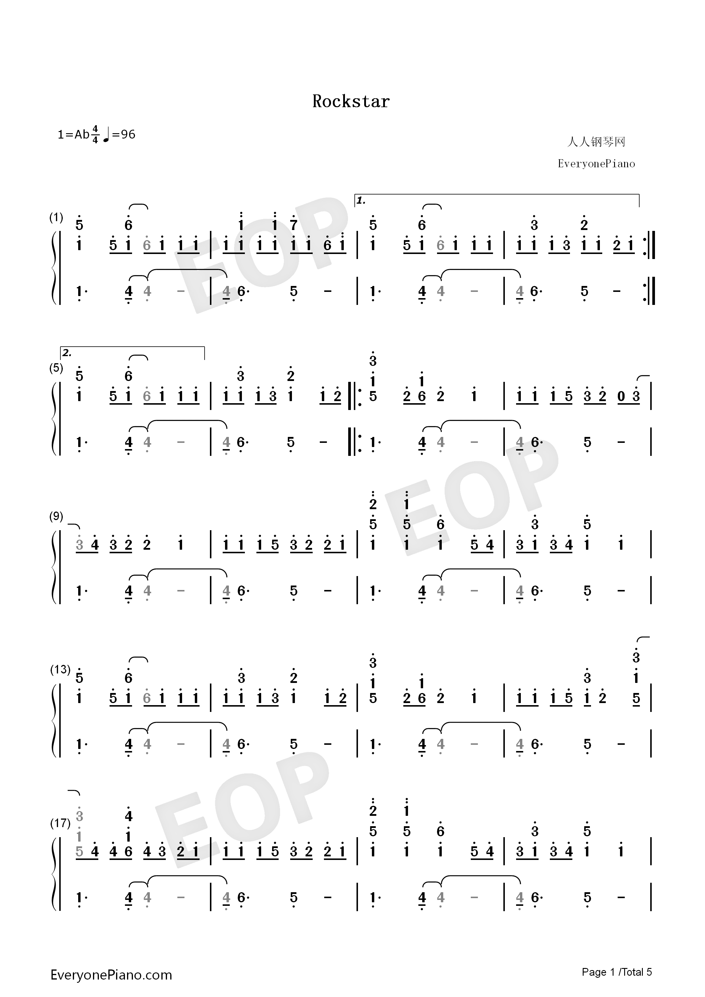 Rockstar钢琴简谱_A_Great_Big_World演唱