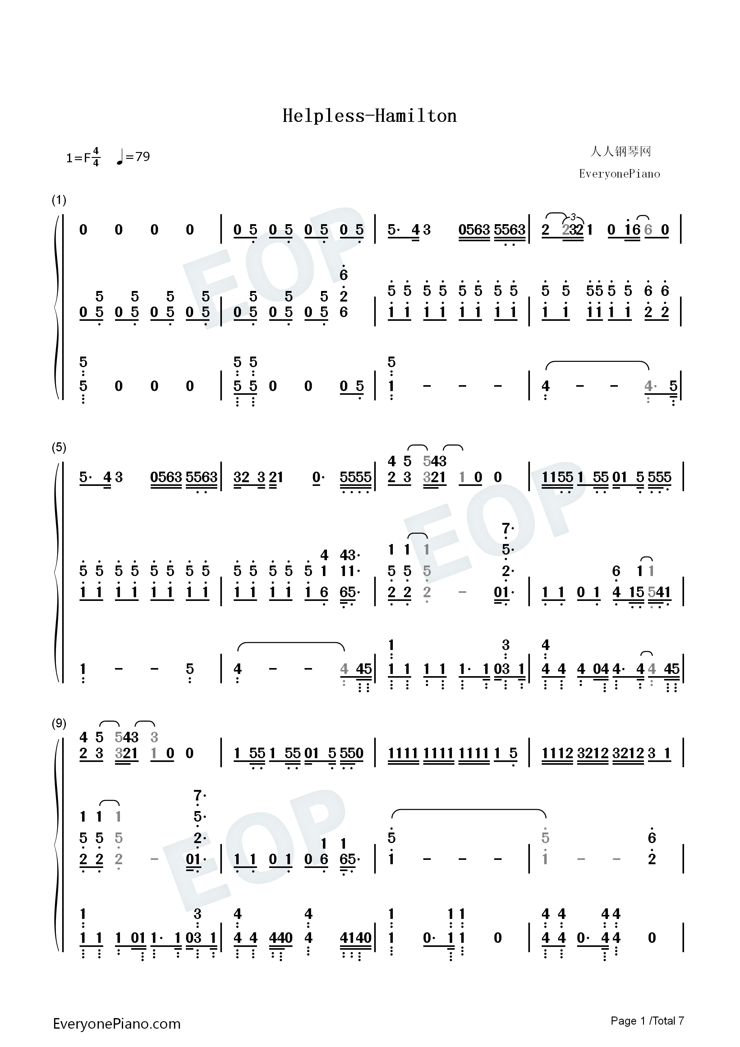 Helpless钢琴简谱_Lin_Manuel_Miranda演唱