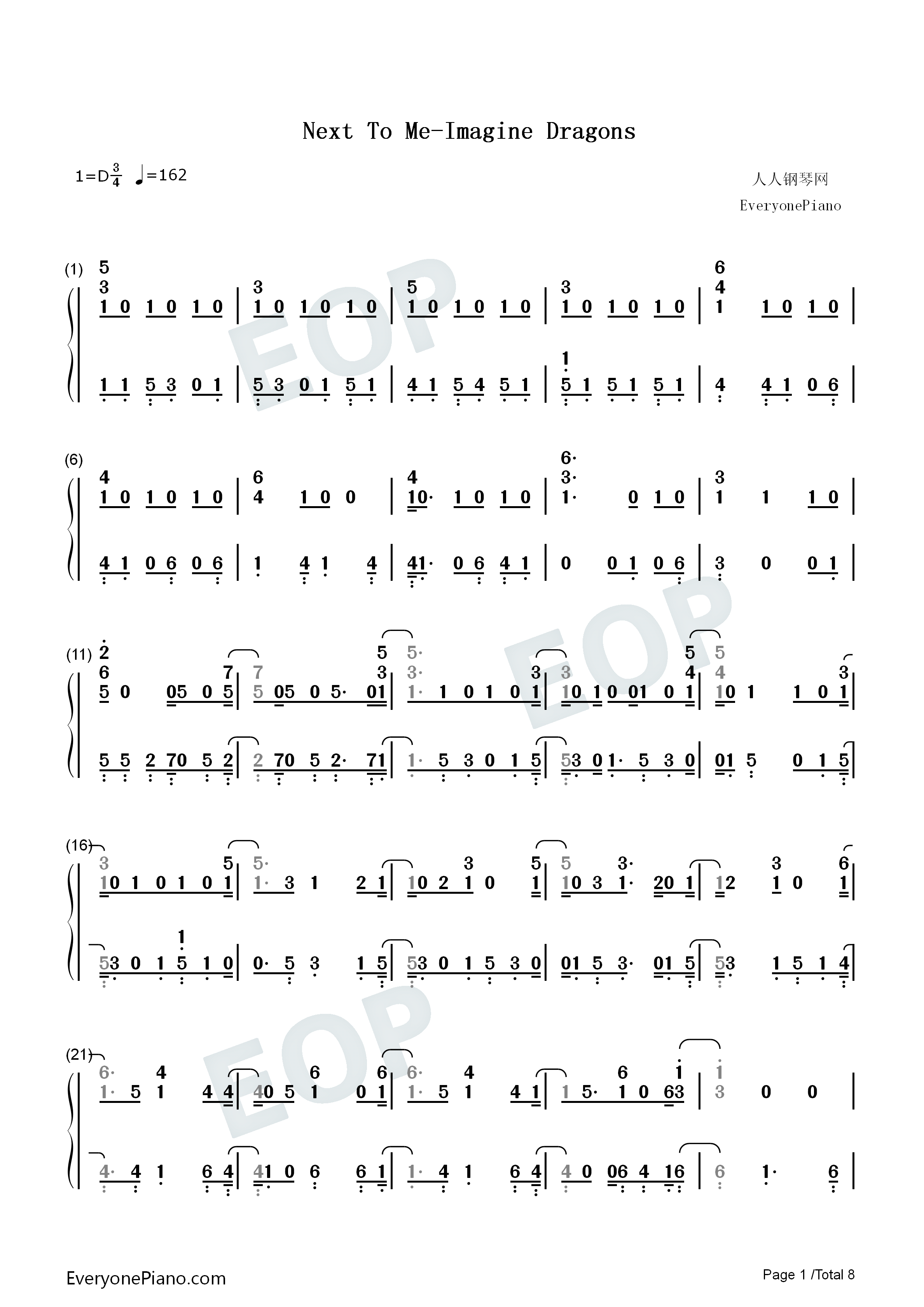 Next_to_Me钢琴简谱_Imagine_Dragons演唱