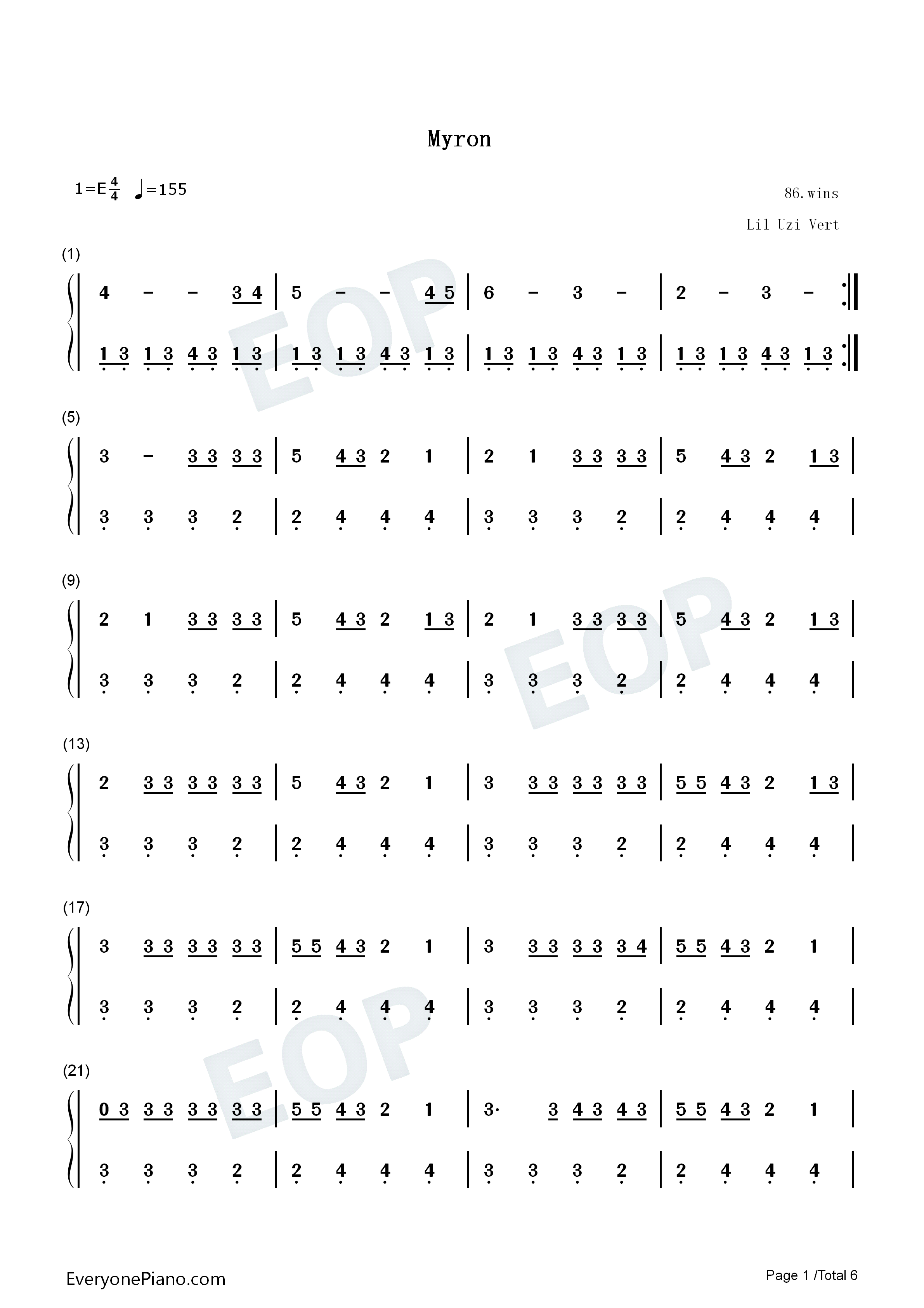 Myron钢琴简谱_Lil_Uzi_Vert演唱