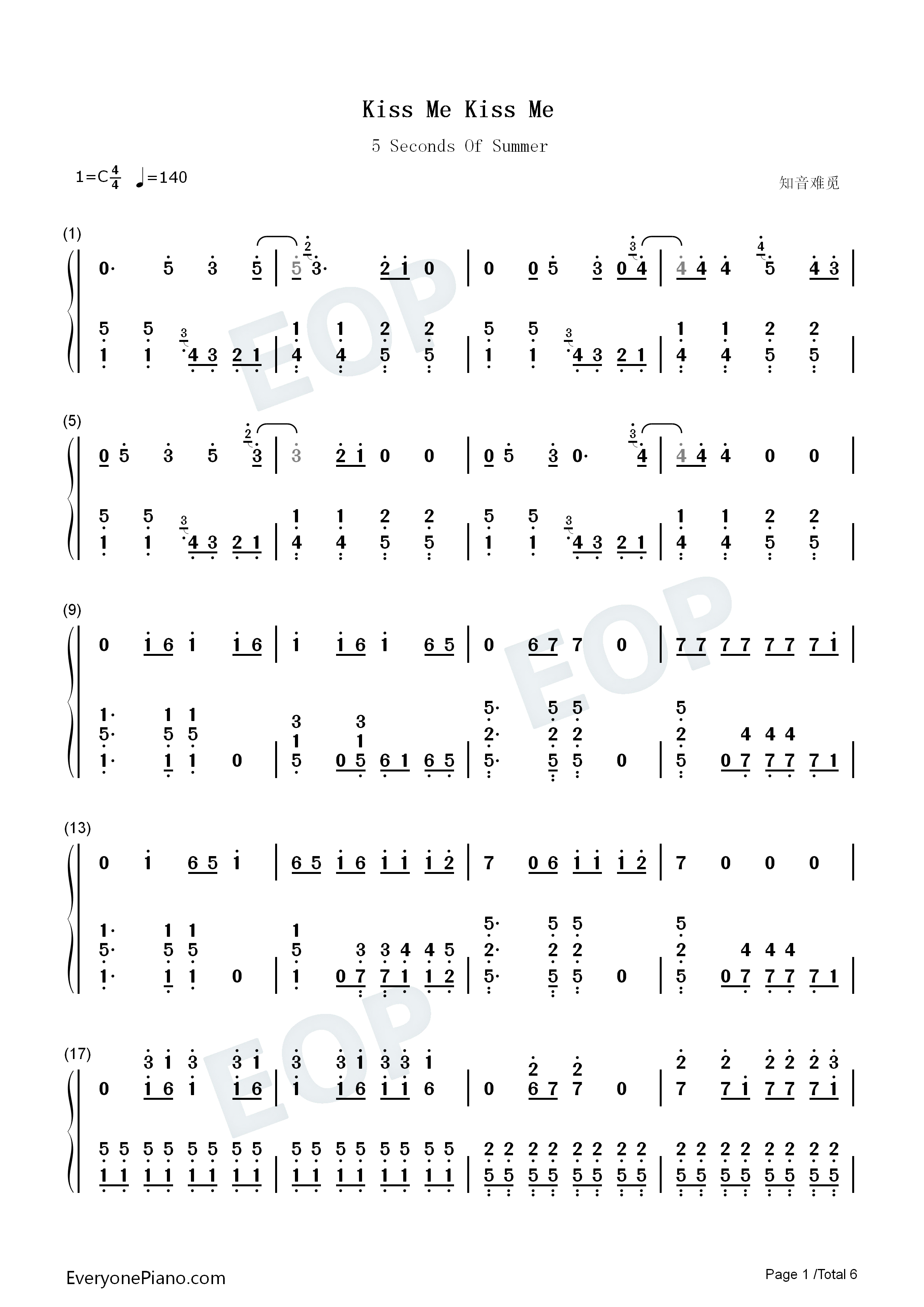 Kiss_Me_Kiss_Me钢琴简谱_5_Seconds_of_Summer演唱