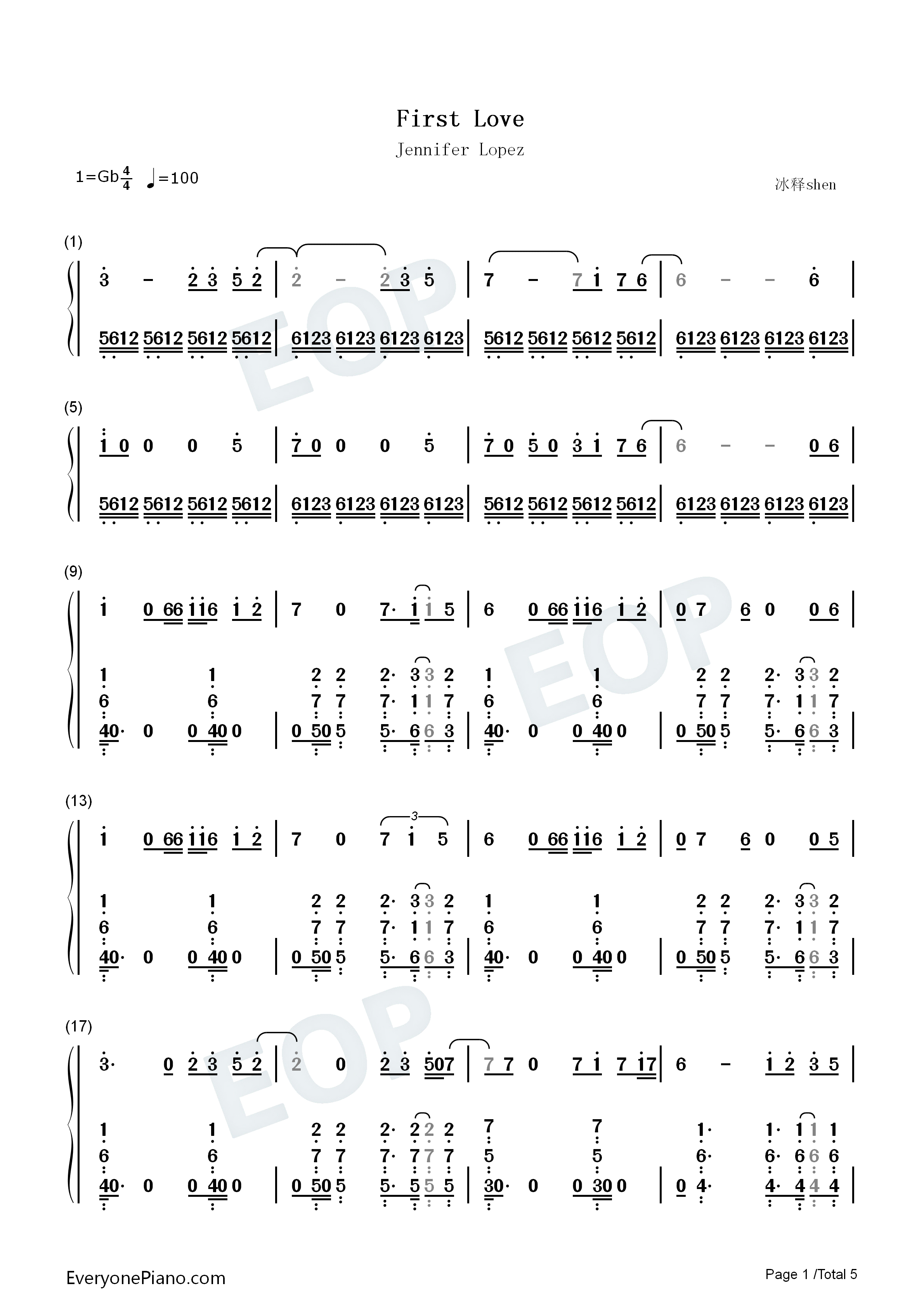 First_Love钢琴简谱_Jennifer_Lopez演唱