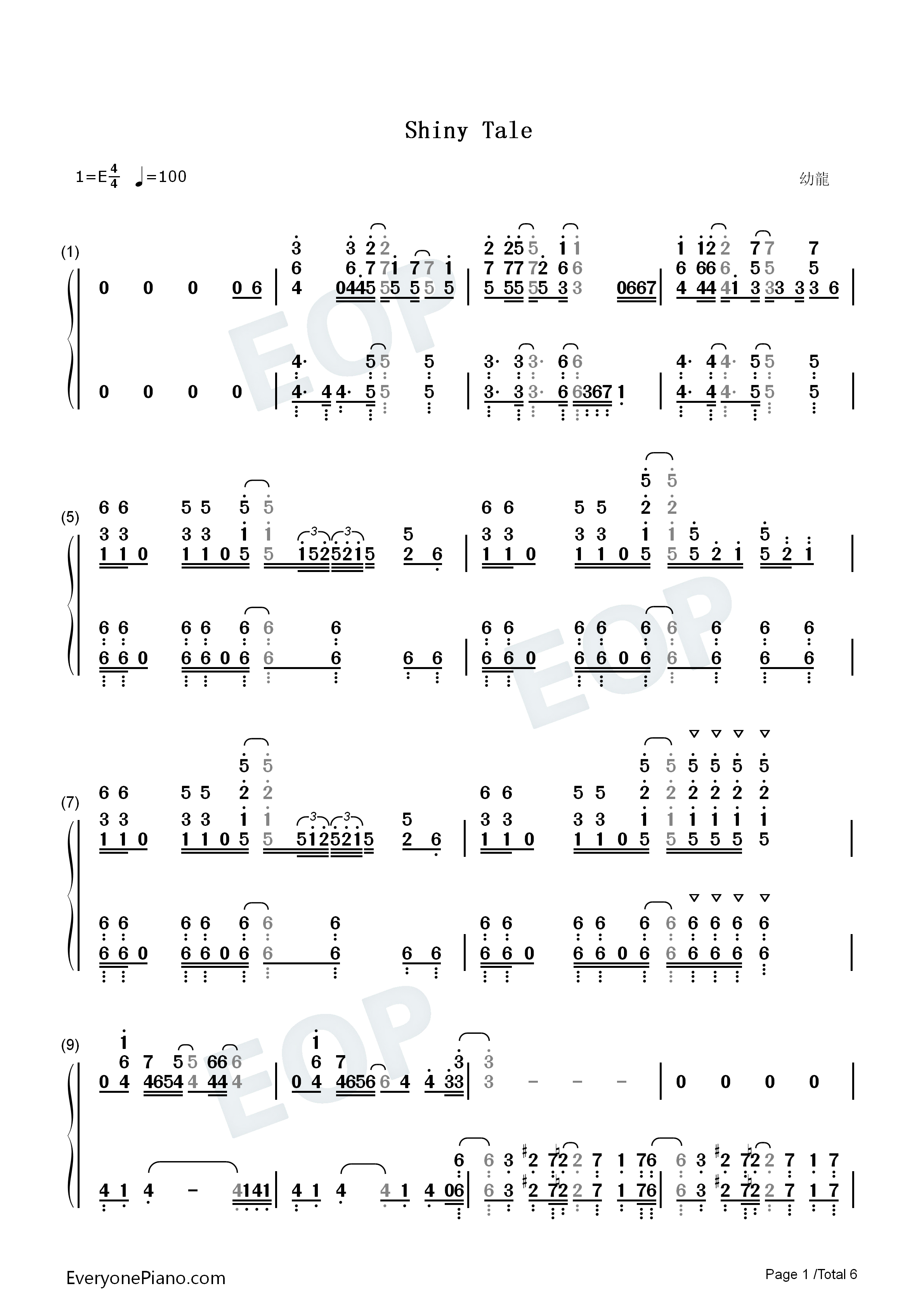 Shiny_Tale钢琴简谱_Mix_Speaker's_Inc.演唱