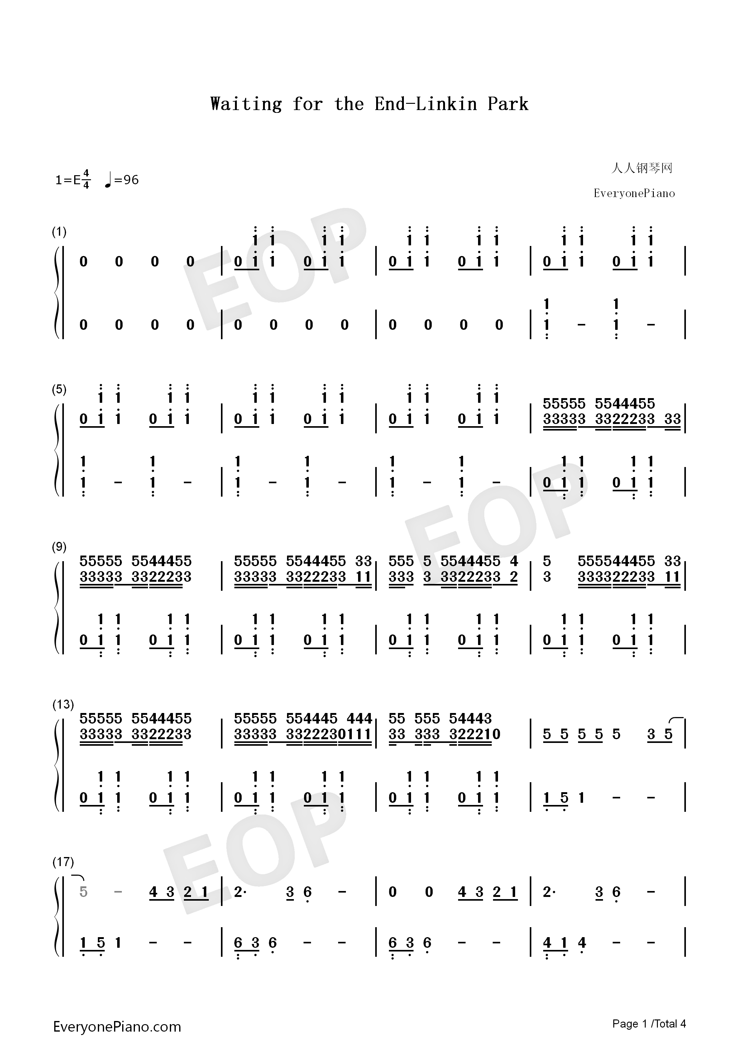 Waiting_for_the_End钢琴简谱_Linkin_Park演唱