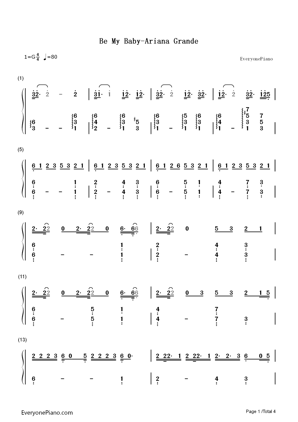 Be_My_Baby钢琴简谱_Ariana_Grande演唱