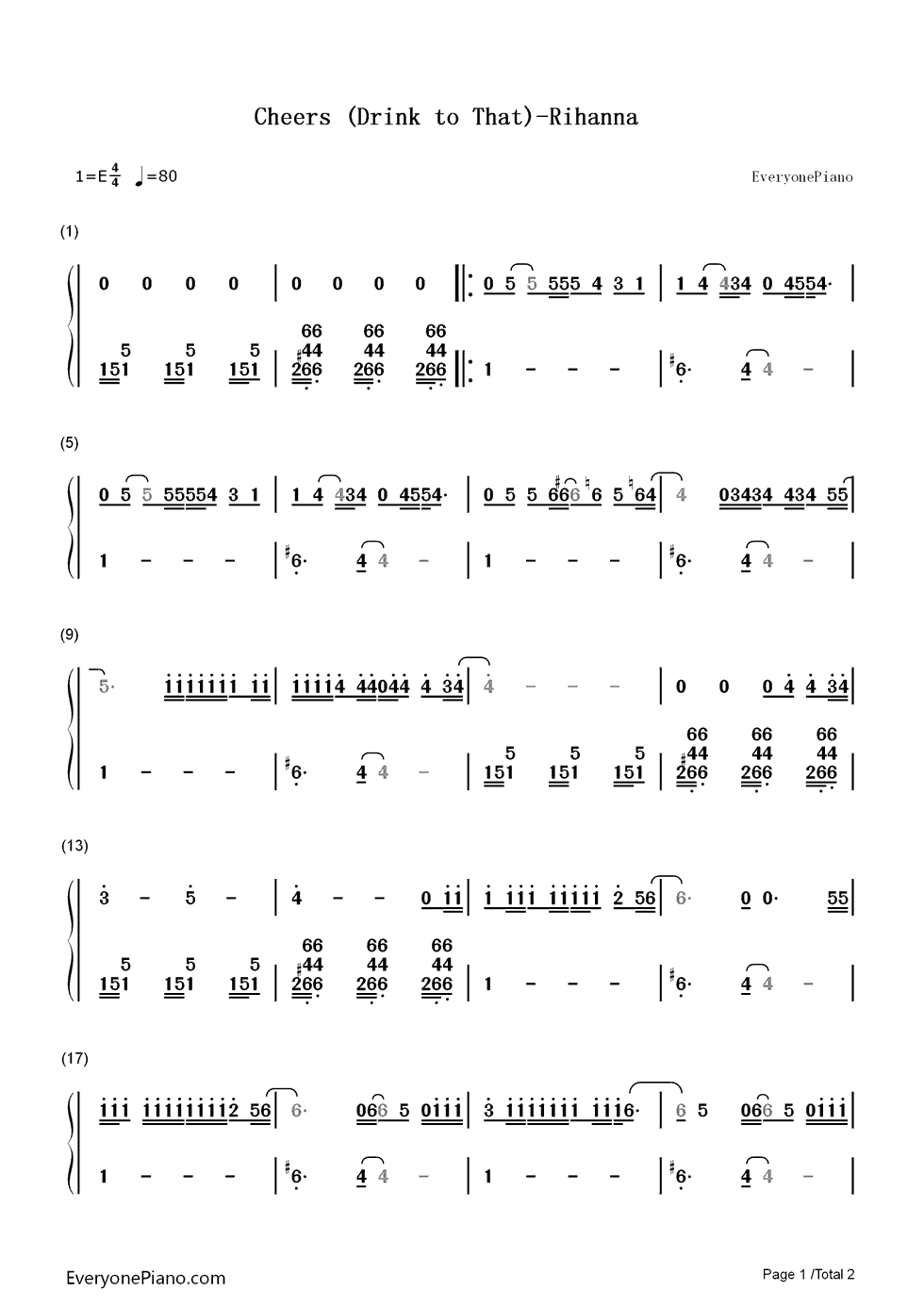 Cheers_(Drink_to_That)钢琴简谱_Rihanna演唱