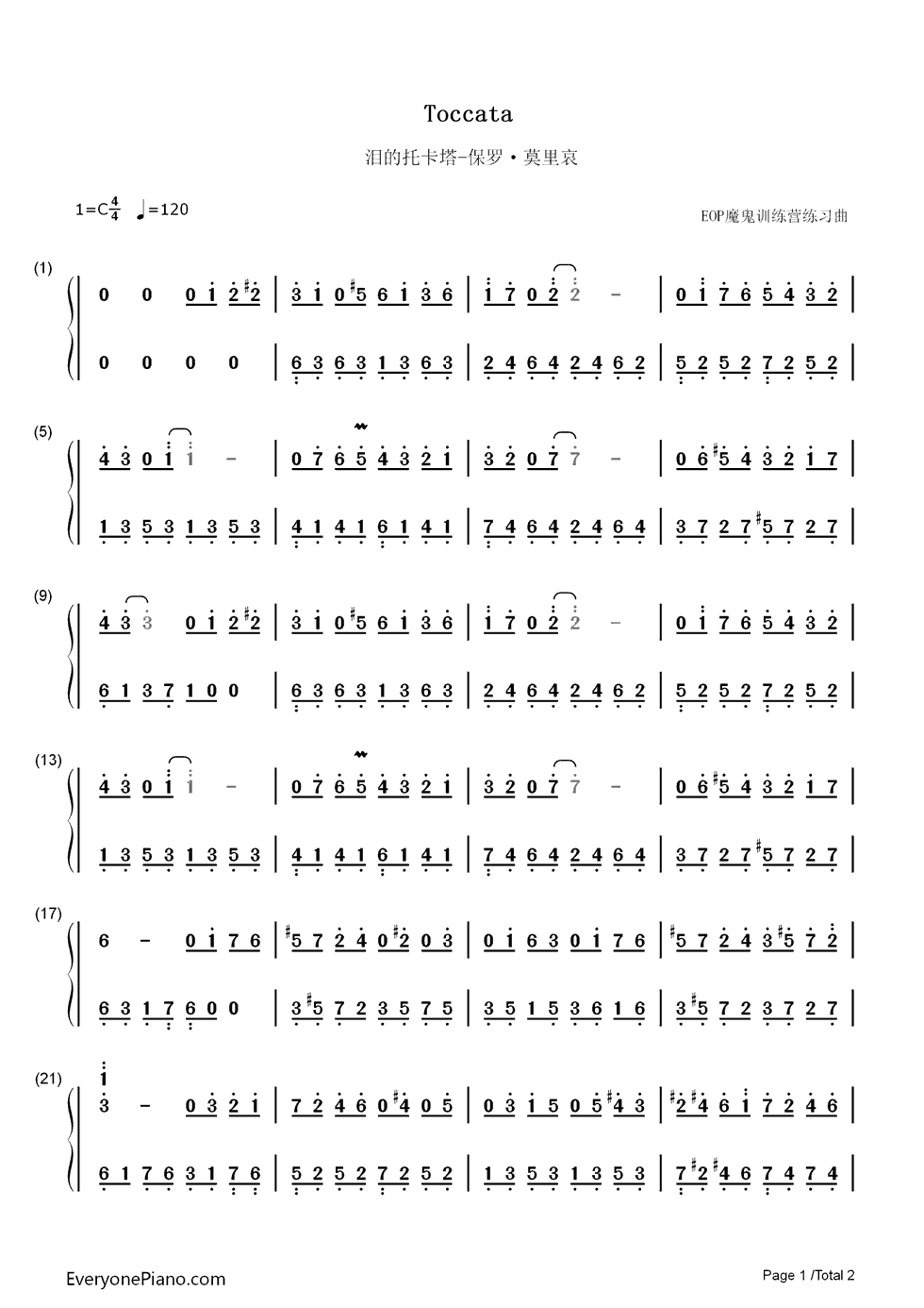 泪的托卡塔钢琴简谱_保罗·莫里哀__Paul_Mauriat演唱