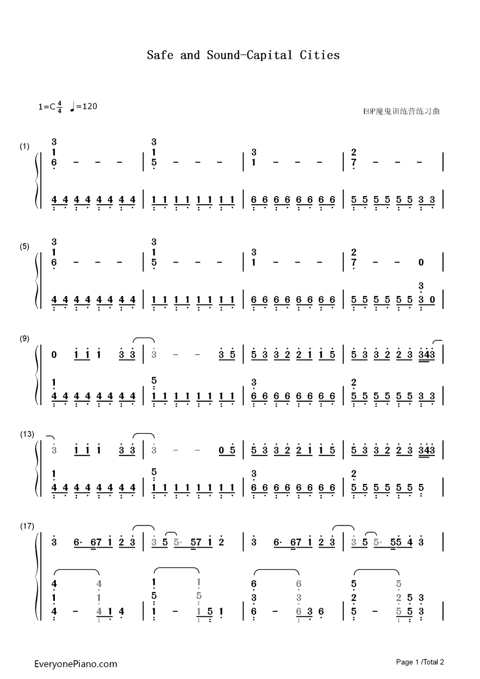 Safe_and_Sound钢琴简谱_Capital_Cities演唱