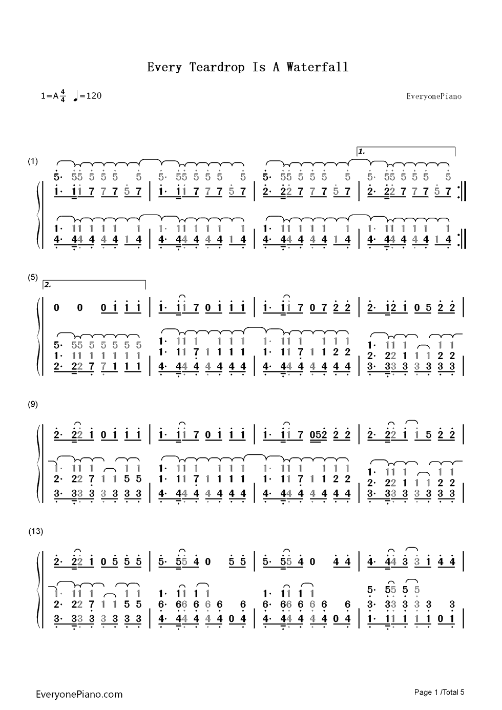 Every_Teardrop_Is_a_Waterfall钢琴简谱_Coldplay演唱