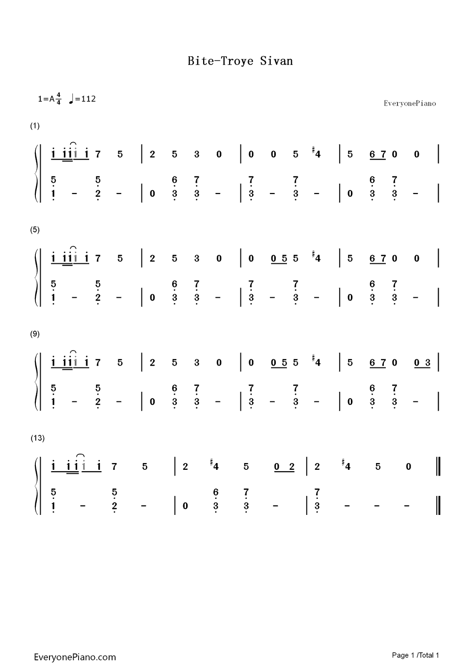 Bite钢琴简谱_Troye_Sivan演唱