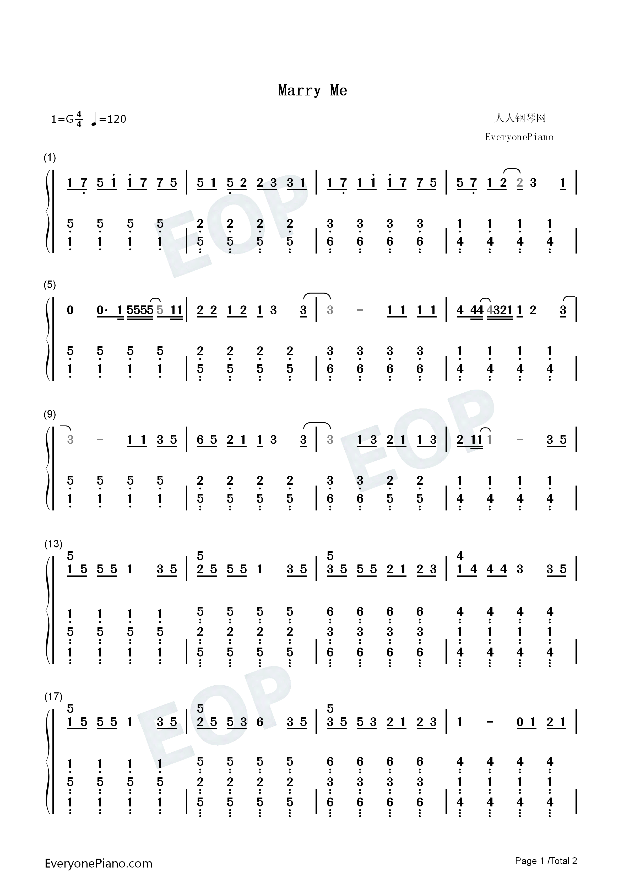 Marry_Me钢琴简谱_Jason_Derulo演唱