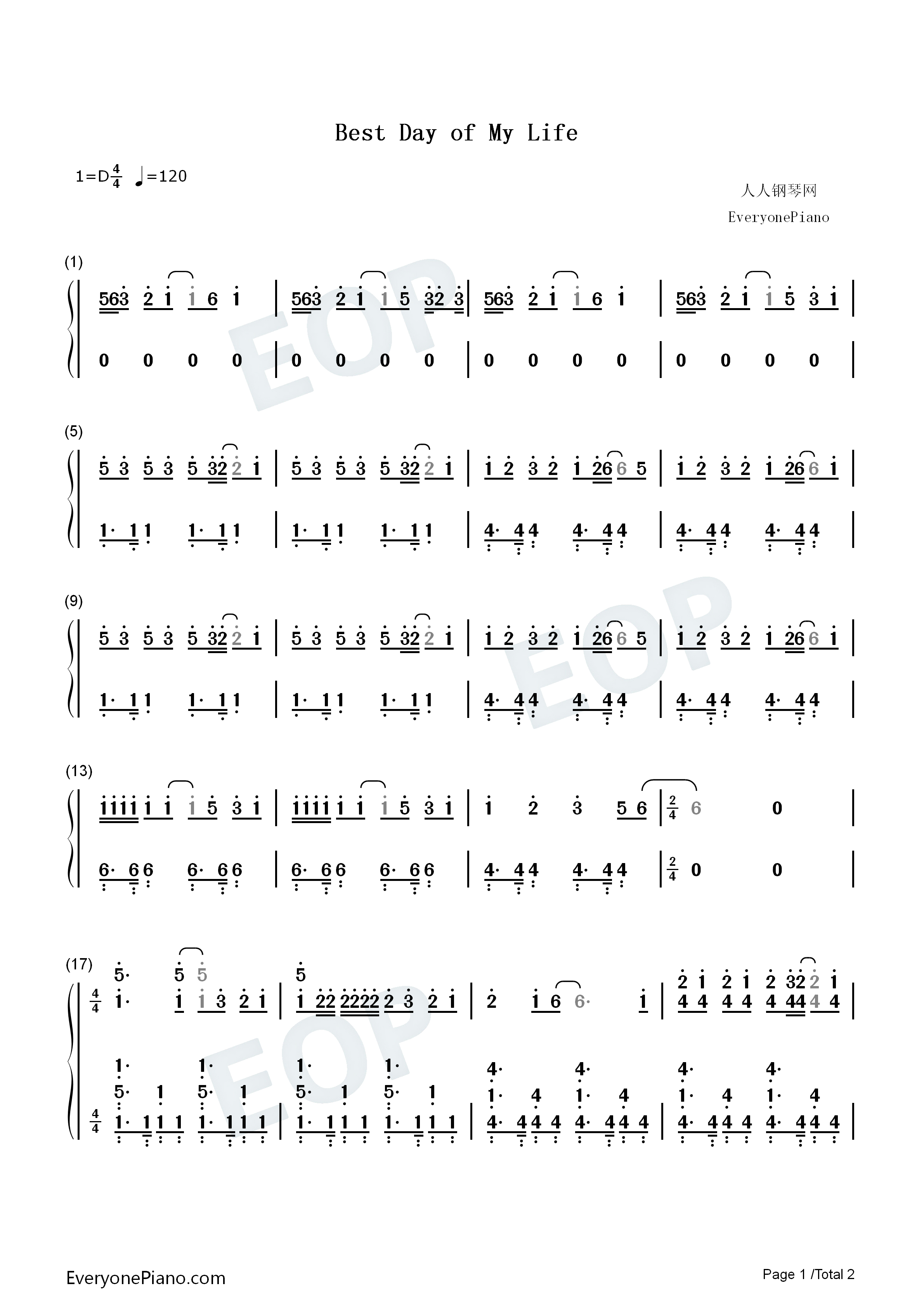 Best_Day_of_My_Life钢琴简谱_American_Authors演唱