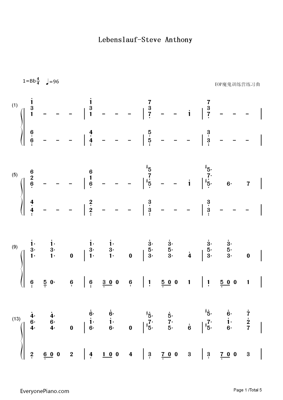 Lebenslauf钢琴简谱_Steve_Anthony演唱