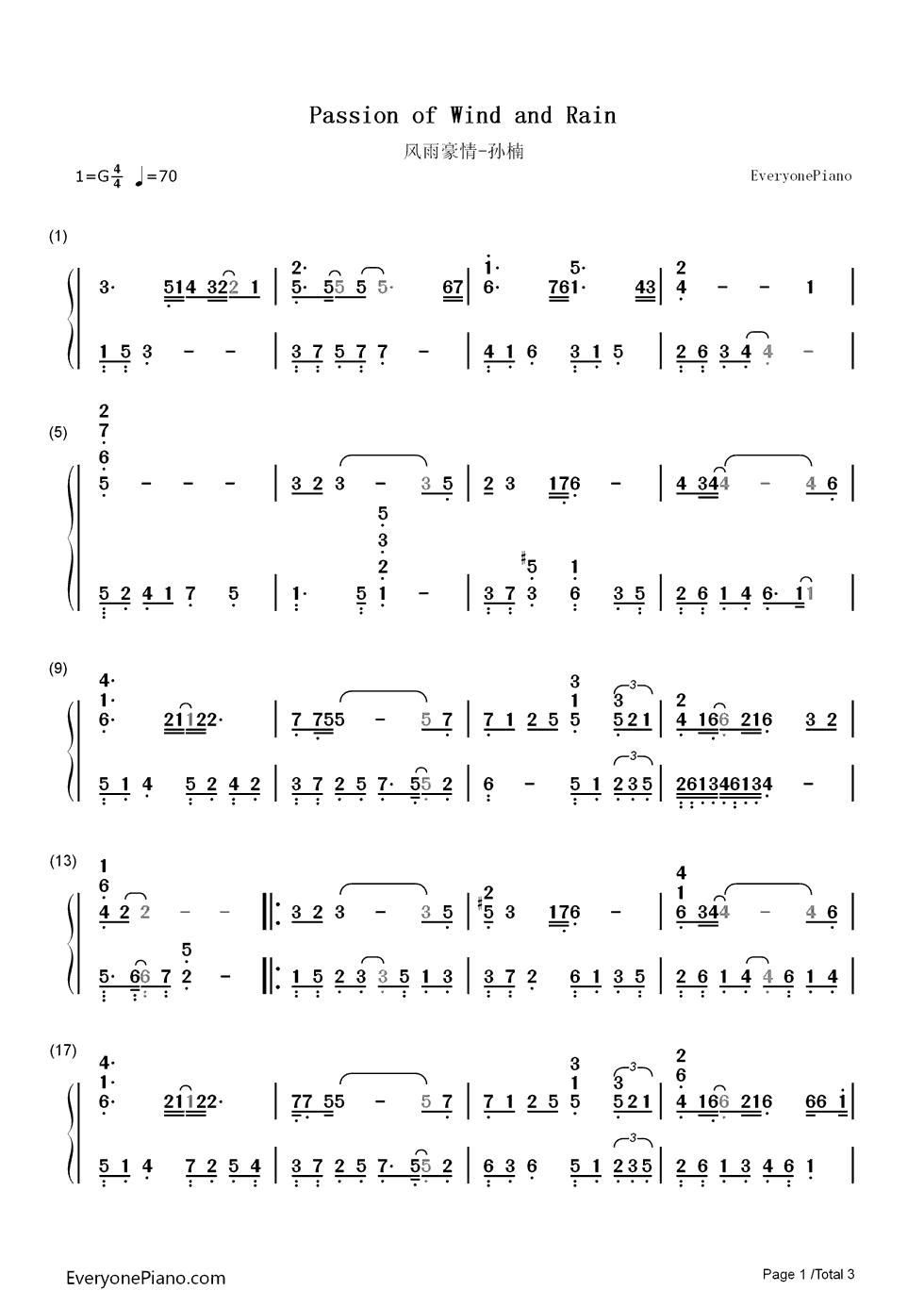 风雨豪情钢琴简谱_孙楠演唱