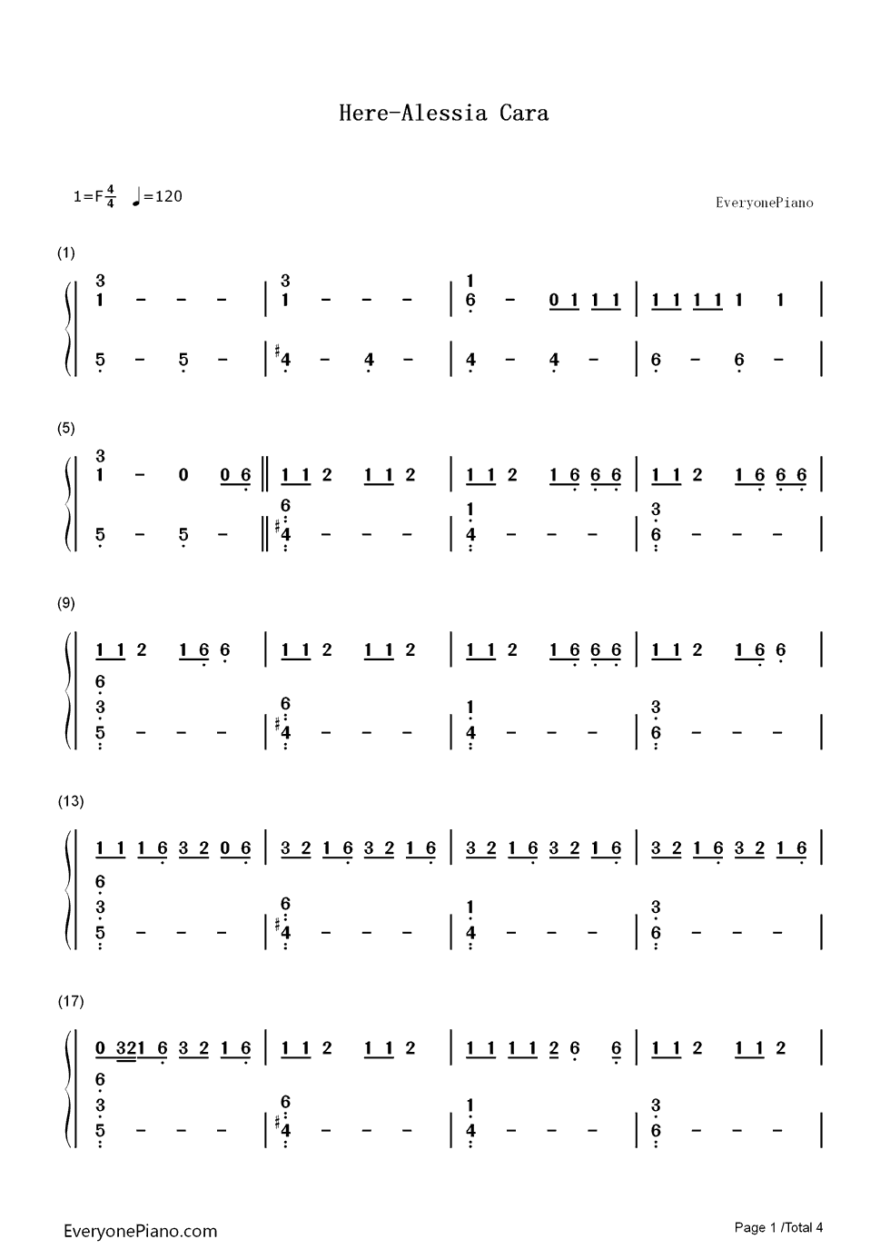 Here钢琴简谱_Alessia_Cara演唱