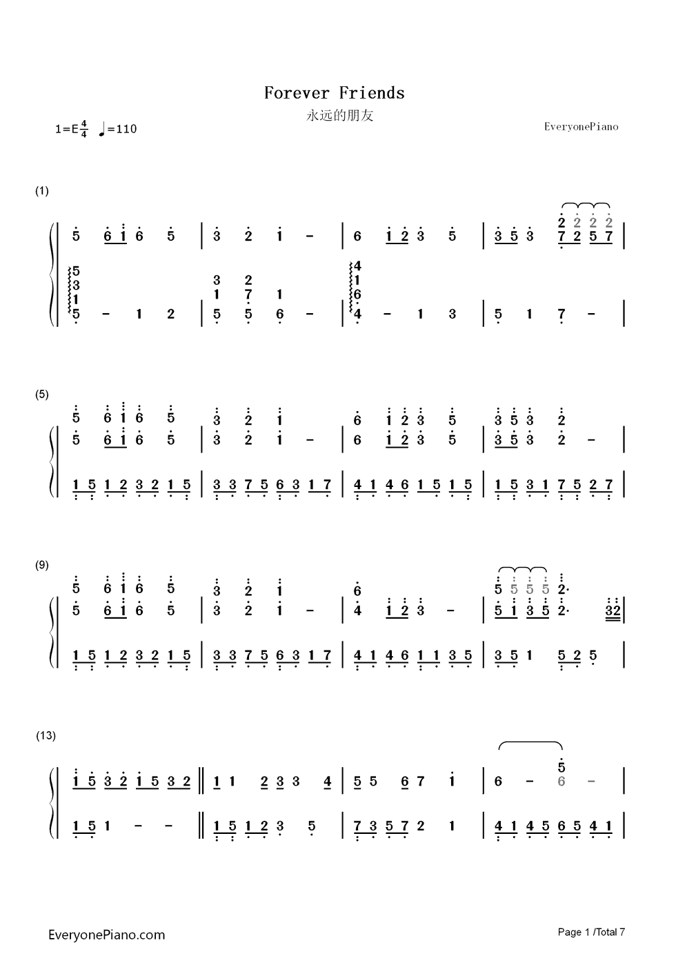 永远的朋友钢琴简谱_孙楠__张惠妹演唱